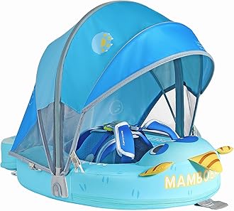Mambobaby Float with Canopy Size Improved Non Inflatable Infant Baby Pool Float Smart Mambo Float Swim Trainer Add Tail Swim Float Mambo Float Solid Air Free Water Waist Swimming Ring