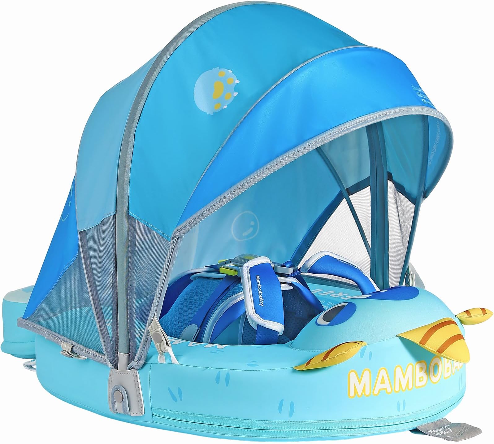Mambobaby Float with Canopy Size Improved Non Inflatable Infant Baby Pool Float Smart Mambo Float Swim Trainer Add Tail Swim Float Mambo Float Solid Air Free Water Waist Swimming Ring