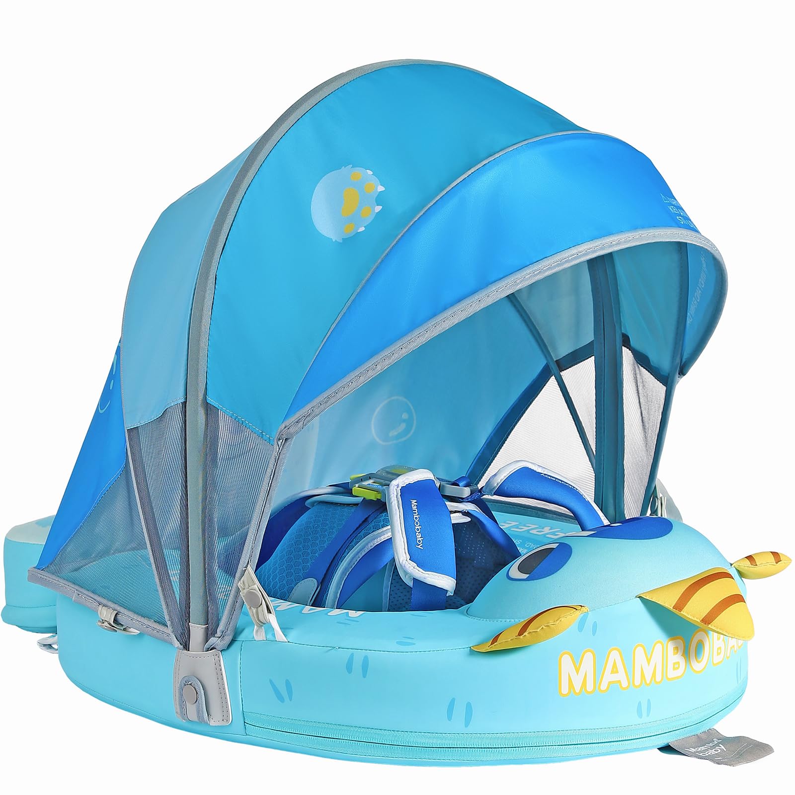 Mambobaby Float with Canopy Size Improved Non Inflatable Infant Baby Pool Float Smart Mambo Float Swim Trainer Add Tail Swim Float Mambo Float Solid Air Free Water Waist Swimming Ring