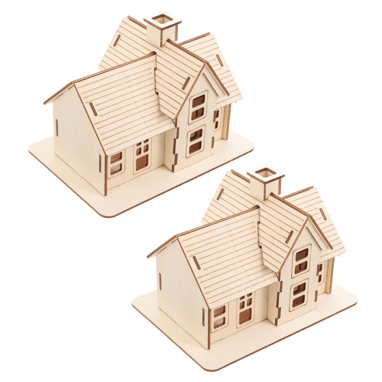Toyvian 2sets Wooden Villa Puzzle DIY Villa Model Precision Cut Puzzle for Home Office Shelf Centerpiece Decor