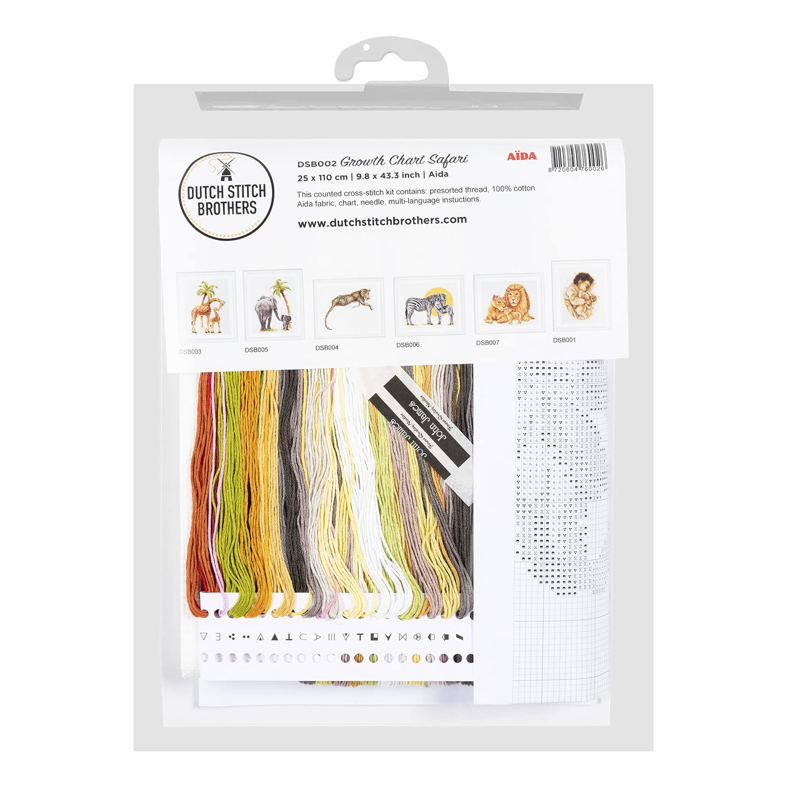 DUTCH STITCH BROTHERS - Kit de broderie au point de croix compté - DSB002A - Courbe de croissance Safari - Aida blanc - 110 x 25 cm - DIY pour adultes