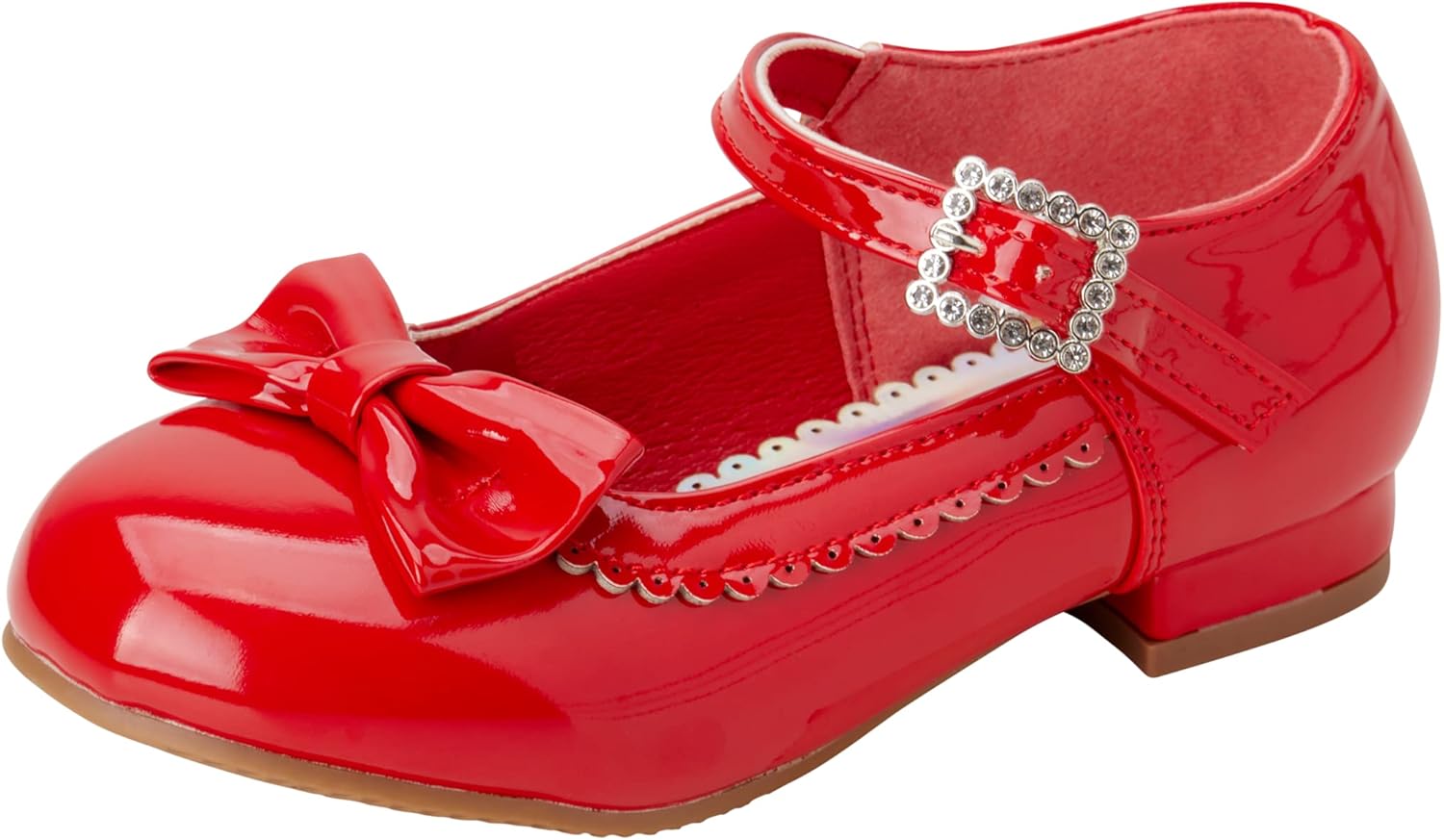 Josmo Dress Mary Jane Wedding Party Heels Ballerina Flower Shoes, Hook and Loop Buckle (Toddler/Girl), Red Patent, 12 Little Kid