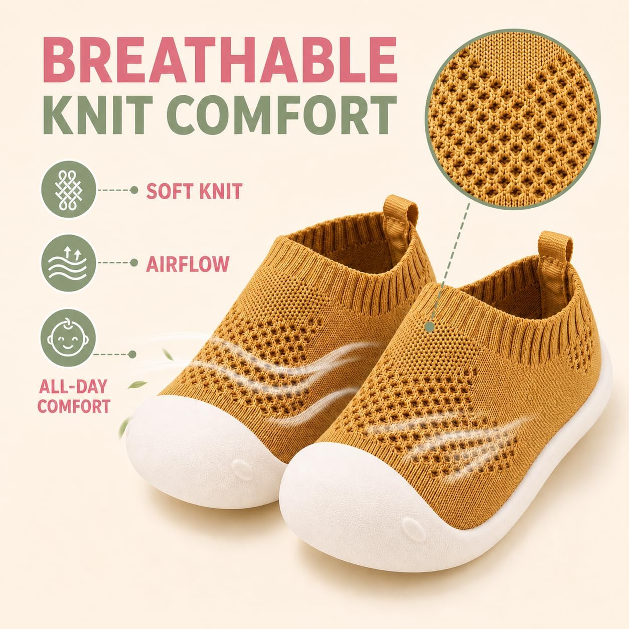 Baby First-Walking Shoes 1-4 Years Kid Shoes Trainers Toddler Infant Boys Girls Soft Sole Non Slip Cotton Canvas Mesh Breathable Lightweight TPR Material Slip-on Sneakers Outdoor image 2