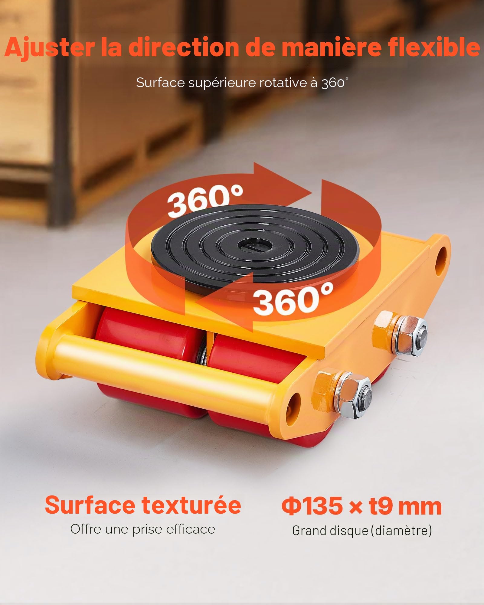 VEVOR Déménageur de Machines 6 T Chariot de Transport Charge Lourde Acier au Carbone Transporteur Équipements Industriels avec Socle Antidérapant Rotation 360° 4 Roues PU pour Entrepôt Atelier Usine