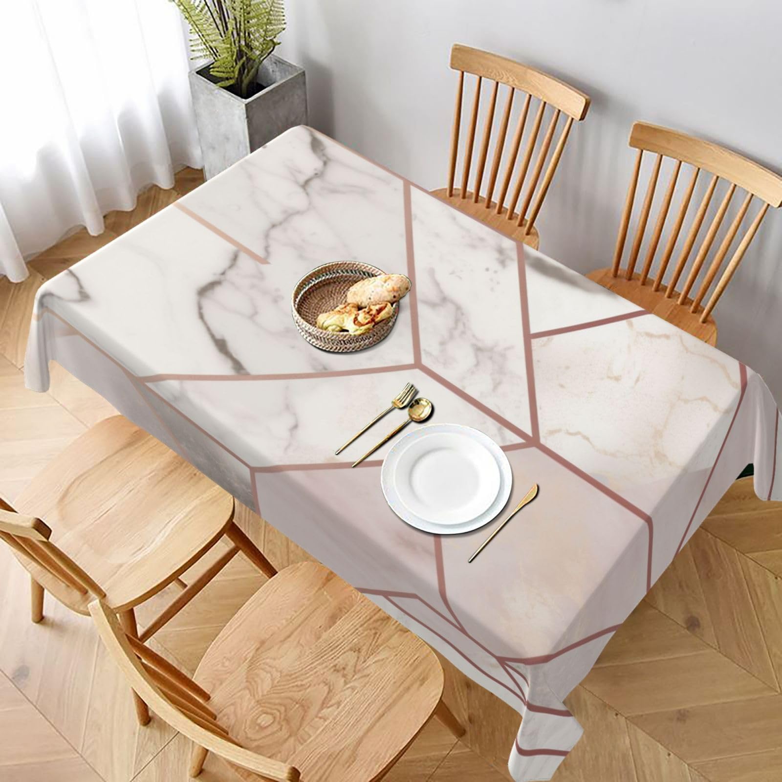 WPKJU Rose Gold Marble Design Background Printed Tablecloth 60x90 in Water Resistant Table Cover Washable Rectangle Table Cloth for Dining Tables