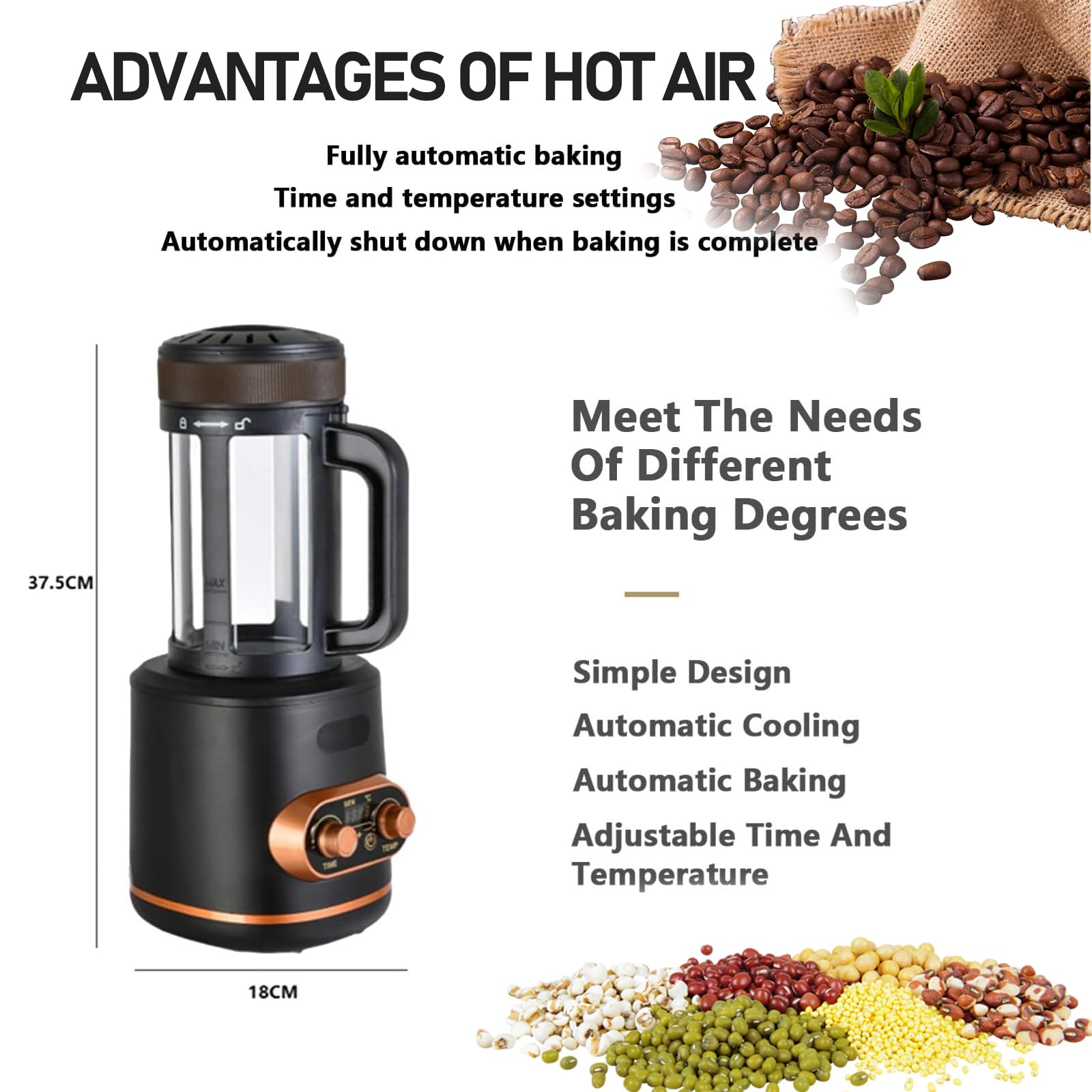 Tostador De Café Eléctrico Profesional, Tostadora De Granos De Café con Temporizador De 30 Minutos, Capacidad De 300 G, Aire Frío/Caliente Y Ajuste De Velocidad del Viento, para Cafetería