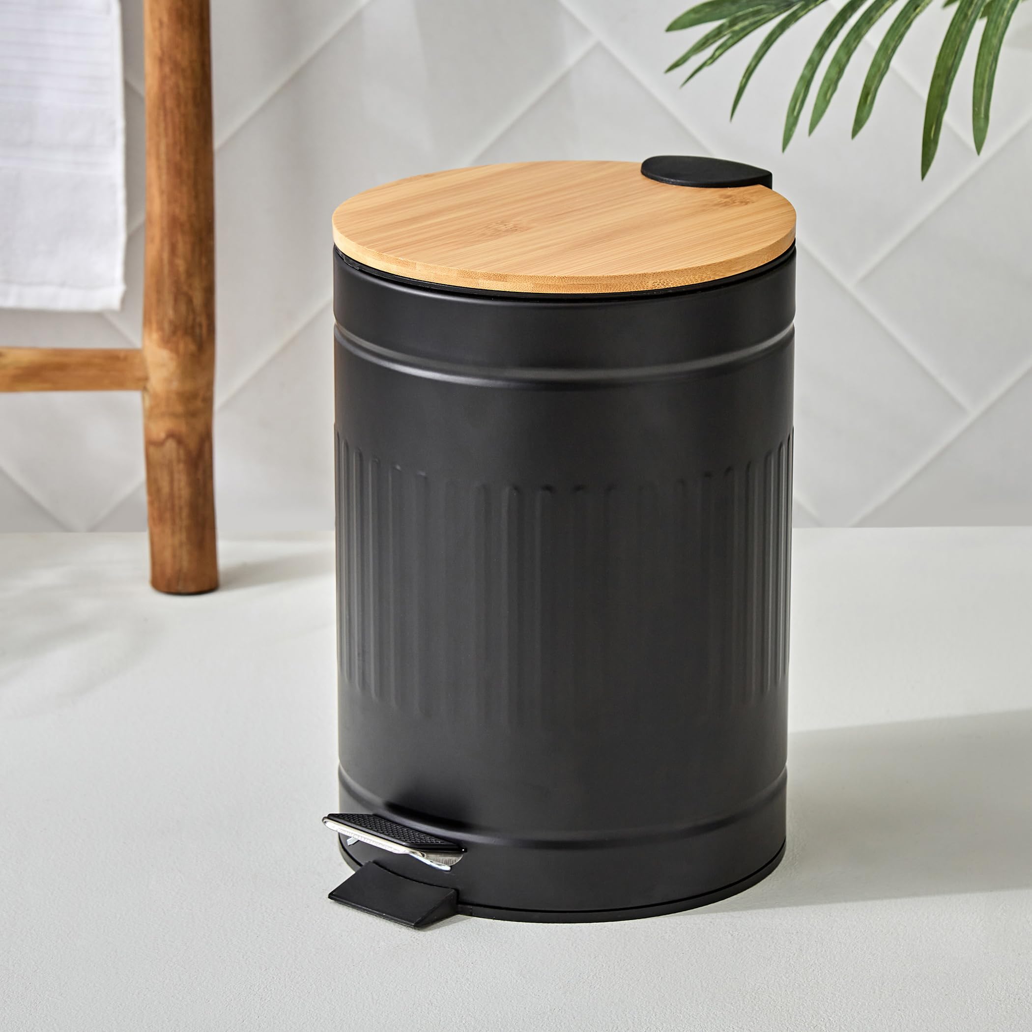 Home Centre Sedona Flute Metal Pedal Waste Bin with Bamboo Lid - 7L-picture-16