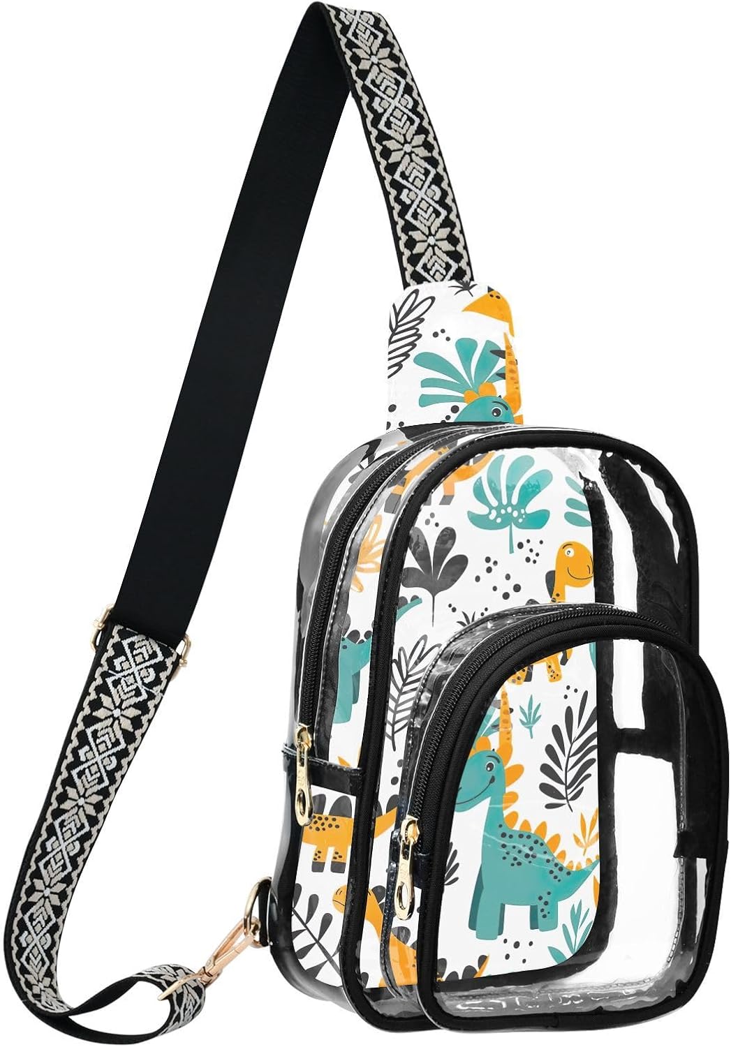 GAIREG Cute Dinosaur White Clear Stadium Bag for Unisex | Adjustable Clear Crossbody Bag, Unisex & Taller Wearers, Transparent Sling, All-Day Comfort