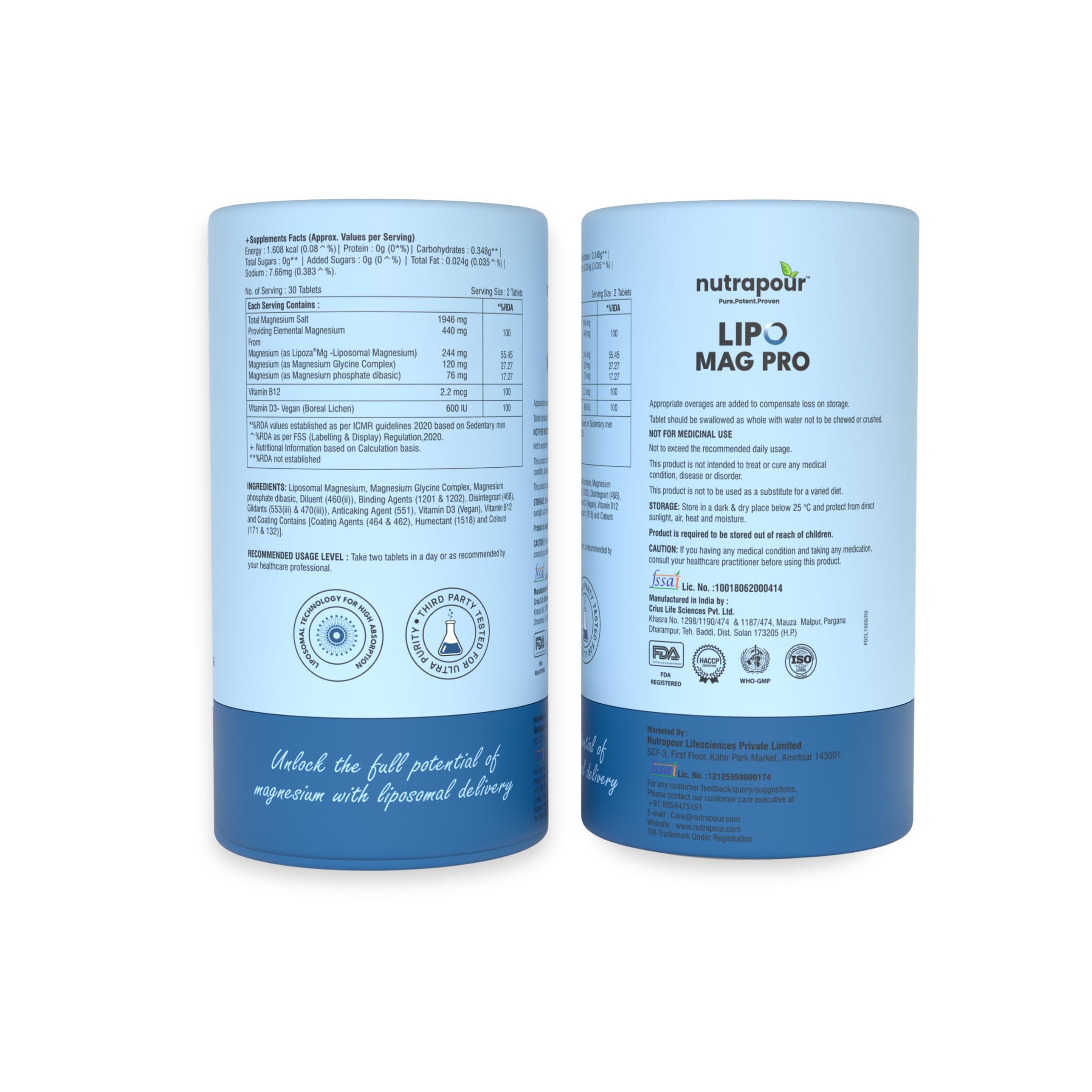 Lipo Mag Pro 1946mg India's First triple Magnesium Complex with Liposomal Technology |Supports Muscle Relaxation, Energy, Nervous System & Bones | Vitamin B12 & Vegan Vitamin D3, 60 Tablets — Amazon image 2