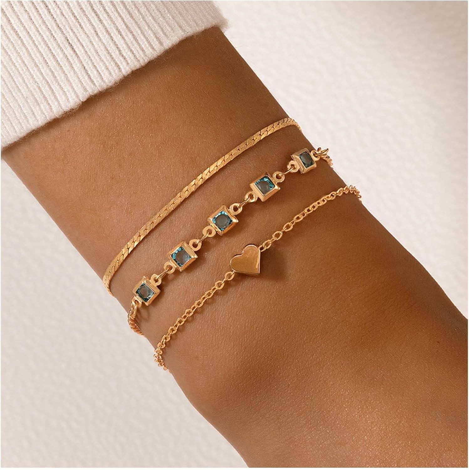 Bohemian Layered Heart Emerald Bracelet Gold Snake Bone Chain Bracelet Emerald Green Bracelet Green Cz Chain Bracelet Jewelry for Women - Image 2