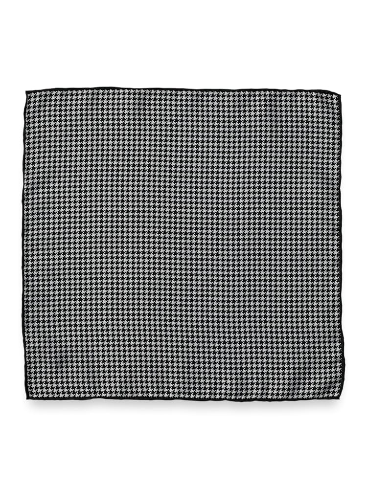 Paul Fredrick Men's Houndstooth Silk Pocket Square Ivory/Silver One Size