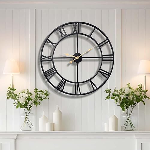 Vantic Reloj de pared grande de 32 pulgadas, reloj de pared de metal de gran tamaño con número romano para decoración de sala de estar, dormitorio y