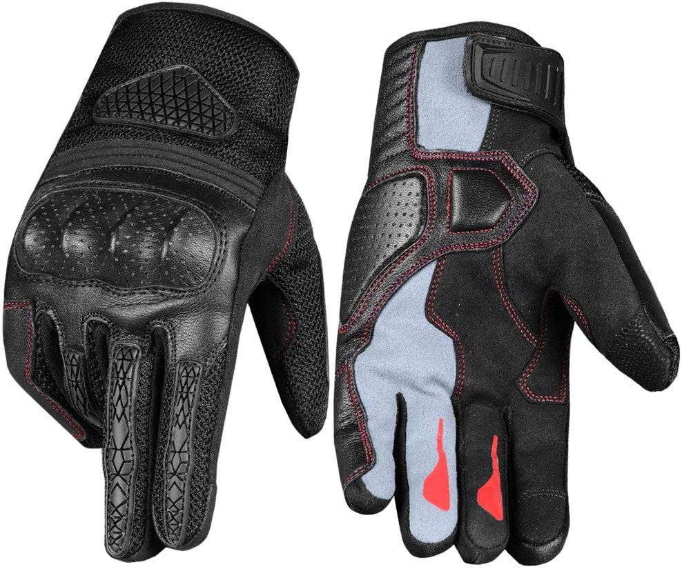 AirTrek Motorcycle Gloves Men Premium Leather Touchscreen Cruising Street Riding Tactical Ventilation Breathing Knuckle Armor Protection Palm Slider Padding Black S : Automotive