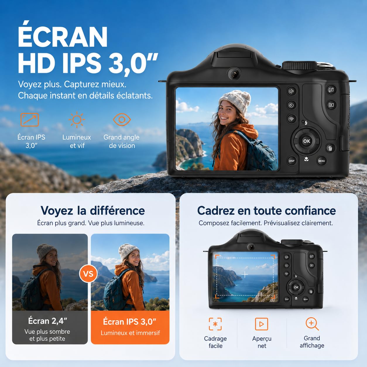 Cámara Digital 8K 75MP con WiFi Doble Lente Selfie para Vlogs Principiantes