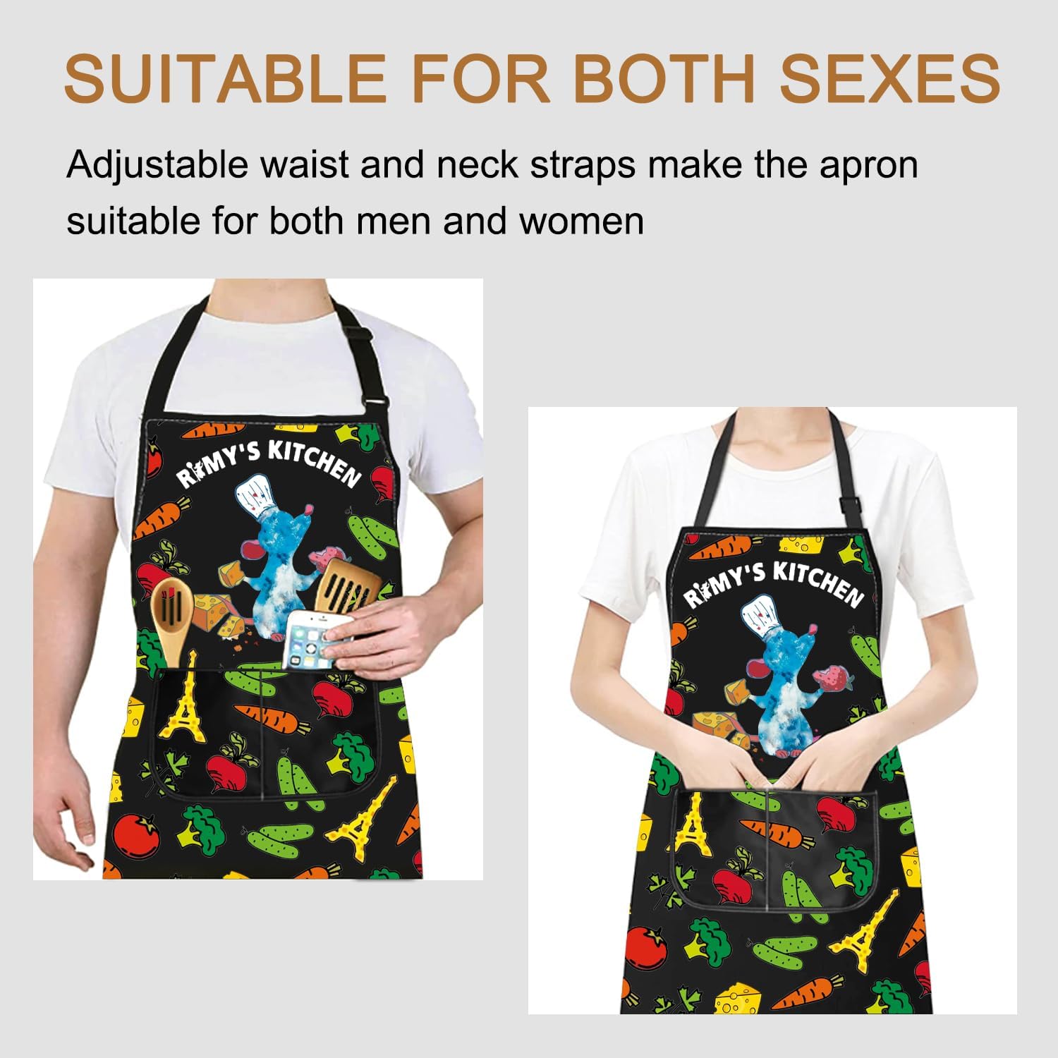 PXTIDY Rat Kitchen Apron With Pockets Rat Chef Inspire Gift Mouse Cartoon Movie Gift Apron For Cooking Waterproof Adjustable image 5