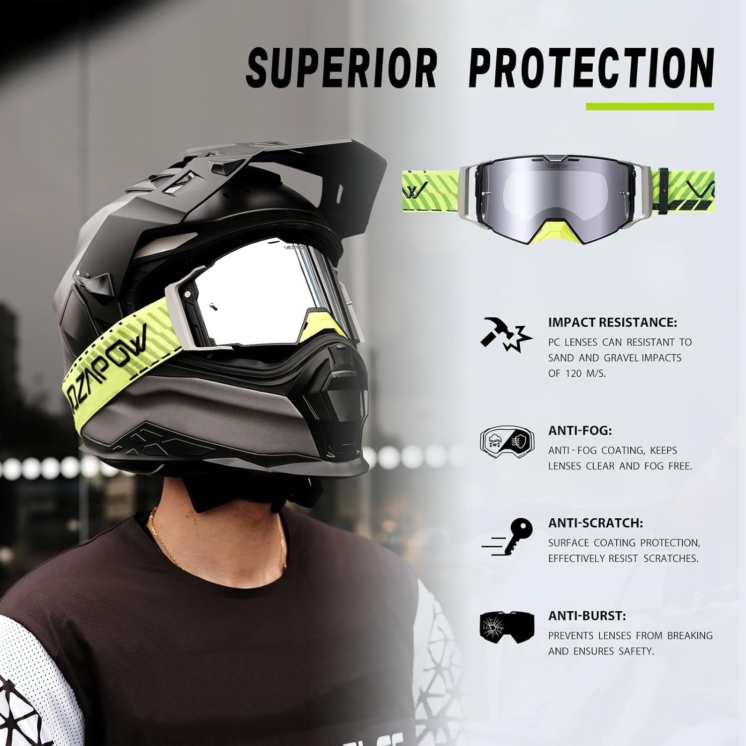 Dirt Bike Goggles Over Glasses Anti-Fog, Motorcycle Protective Eyewear Motocross Goggles for Men Women - Image 2