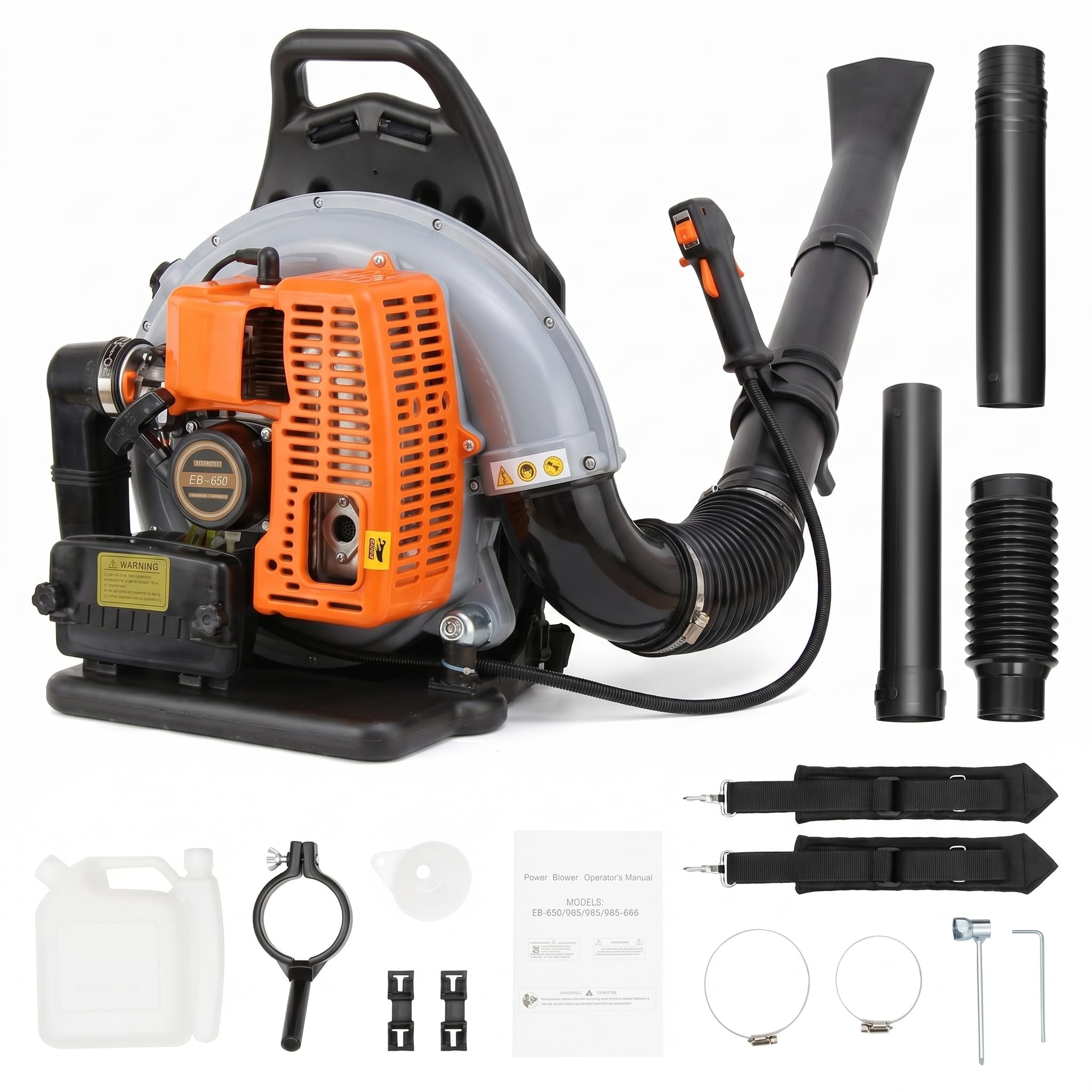 Soffiatore a Scoppio 63CC 2.7kW, Aspirafoglie da Giardino a Benzina con Tracolla Regolabile, Soffiatore a Batteria Potente Autonomia 1h, Aspiratore Foglie da Giardino 0.3m³/sec