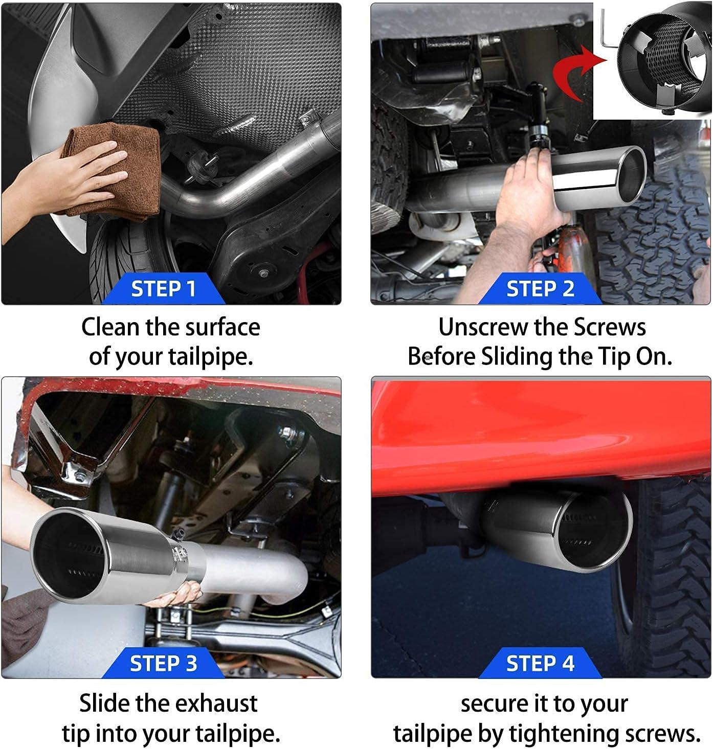 AUTOSAVER88 Adjustable 1.5-2.0 Inch Inlet Exhaust Tip, 1.5"-2" Inlet 3.5" Outlet 9" Long Chrome Plated Stainless Steel Exhaust Tail Tip for 1.5"/1.75"/2.0" Outside Diameter Tailpipe, Bolt-On, Polished