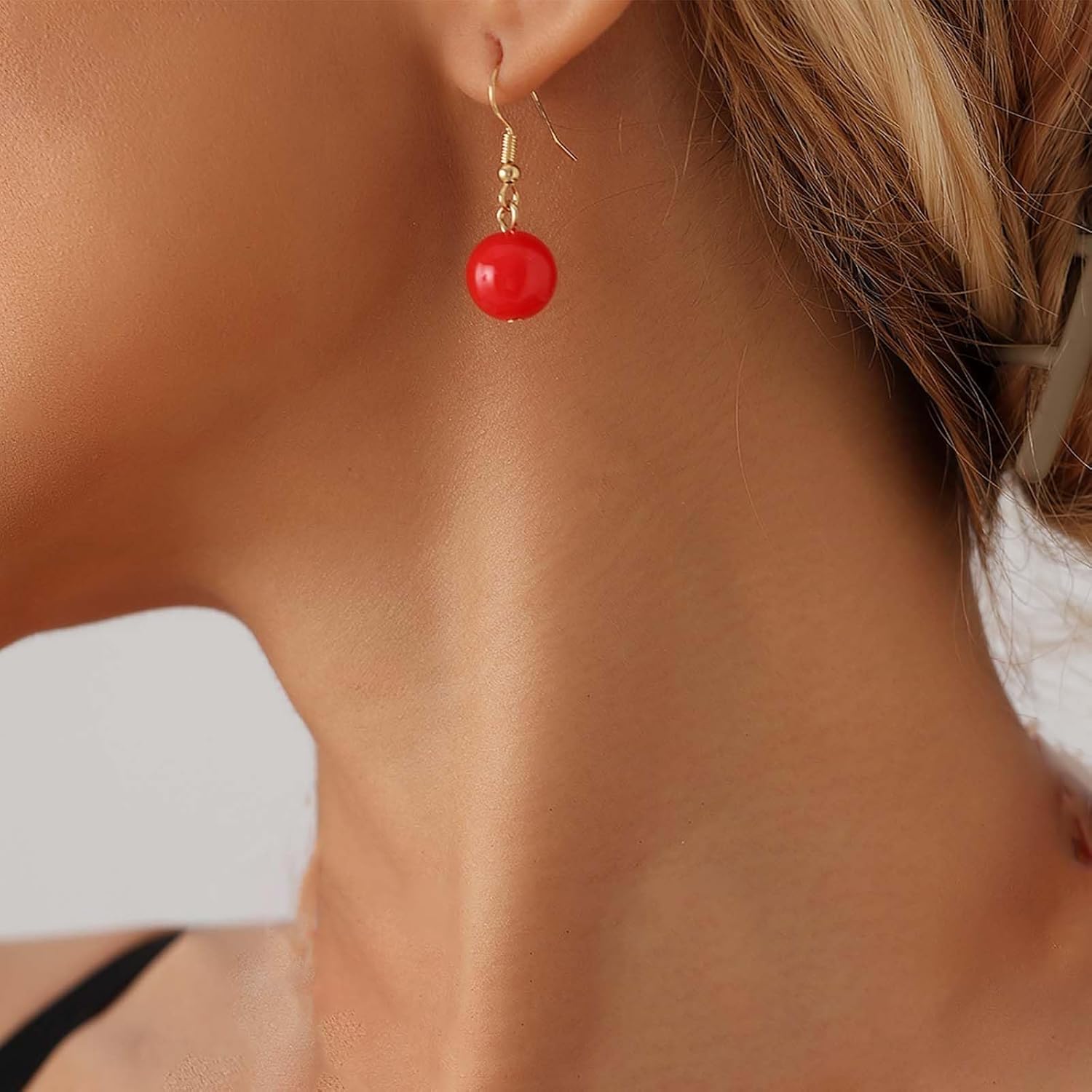 Boho Red Bead Ball Drop Earrings Red Coral Bead Earrings Vintage Burgundy Ball Earring Round Pearl Dangle Earring for Women - Image 3