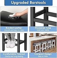 Vista 4 de Counter Height Bar Stools Set of 2, 24 Inch Barstools for Kitchen Island Counter, Bonded Leather Kitchen Stools with Thick Saddle Seats & Heavy Duty