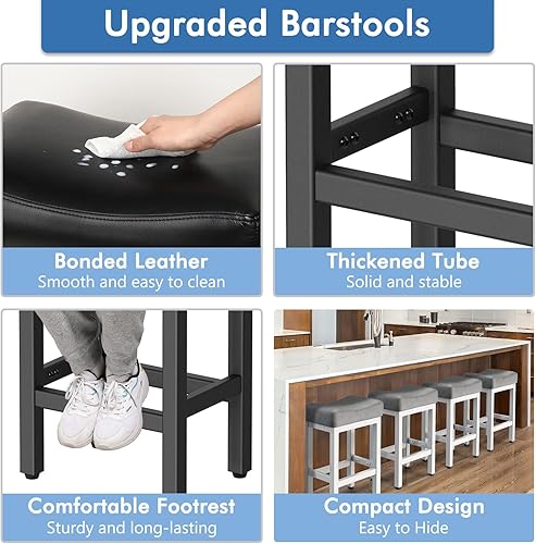 Miniatura 4 de Counter Height Bar Stools Set of 2, 24 Inch Barstools for Kitchen Island Counter, Bonded Leather Kitchen Stools with Thick Saddle Seats & Heavy Duty