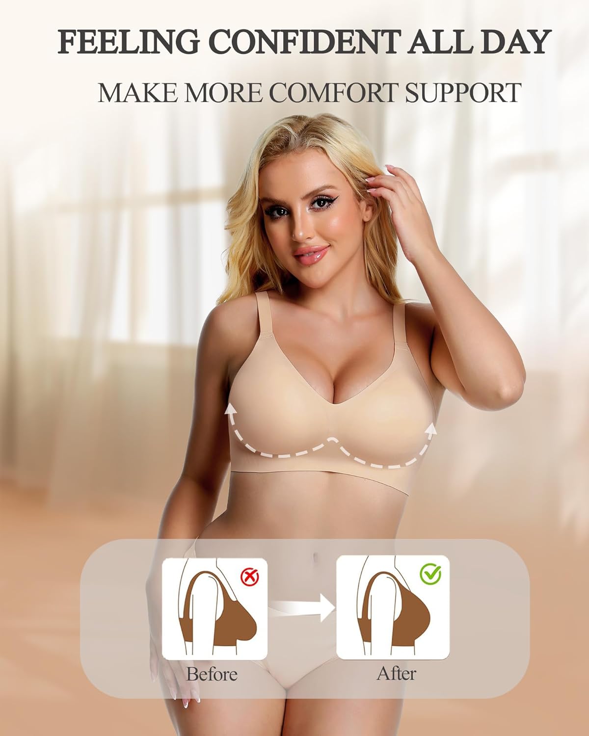 Vinfact Jelly Wireless Bras for Women No Underwire Supportive Seamless Bra Comfort Soft Bralette Full Coverage T-Shirt Bra - Image 5