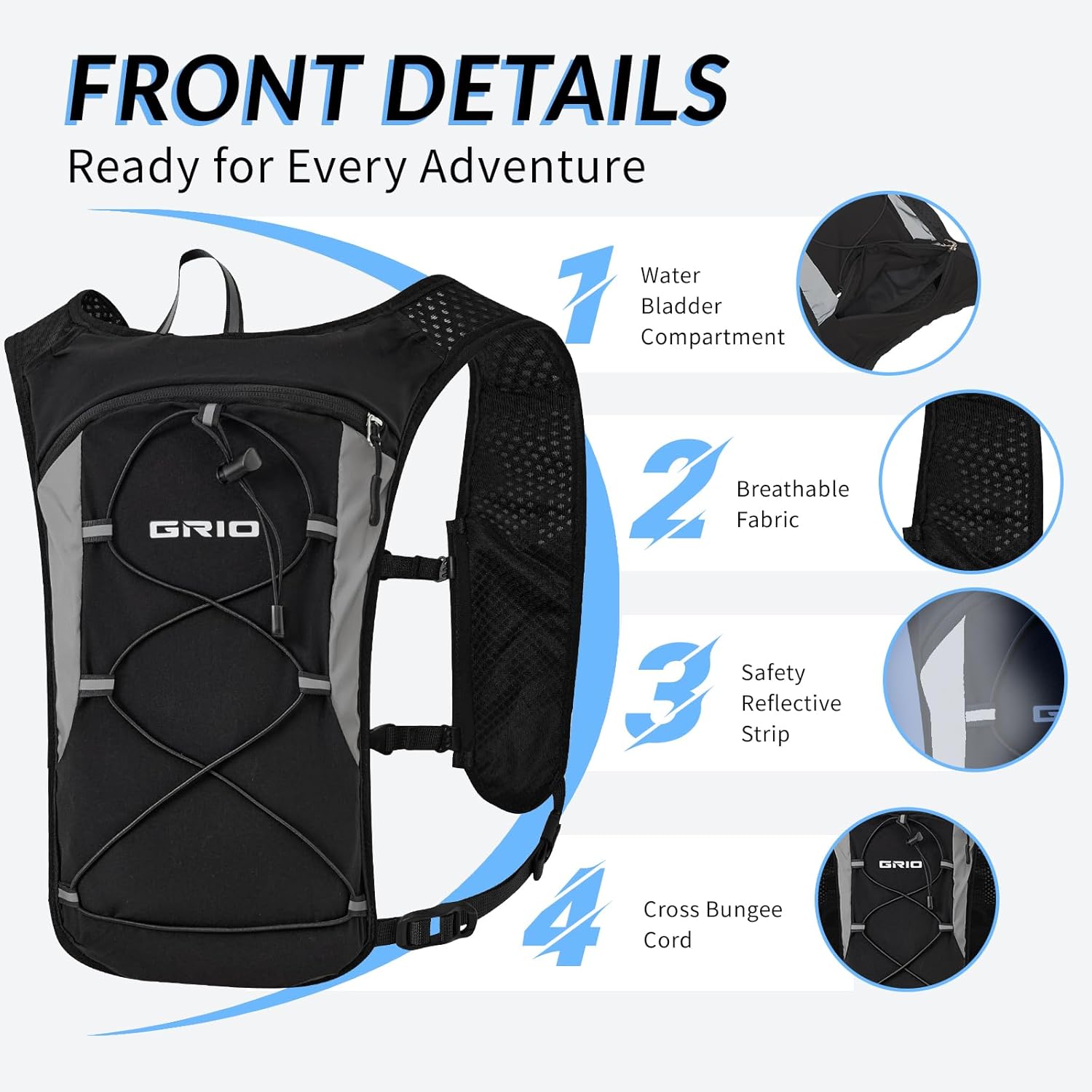 Running Vest for Women Men, Adjustable Chest Straps Running Hydration Vest with 1.5L Water Bladder, Lightweight Breathable Reflective Hydration Pack for Marathon, Trail, Hiking, Cycling - Image 4