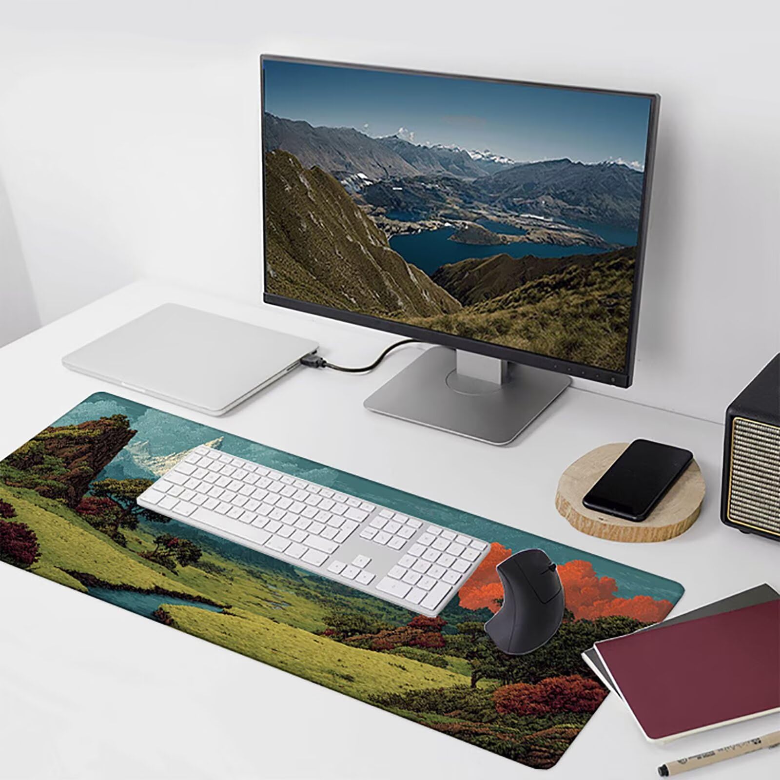 Tappetino Mouse Gaming Grigio Tappetino Mouse XXL 1000x500x3 mm, Paesaggio Mousepad Accessori Gaming con Bordi Cuciti, Sottomano Scrivania Migliorare la Precisione e la Velocità per Giocatori w-9302