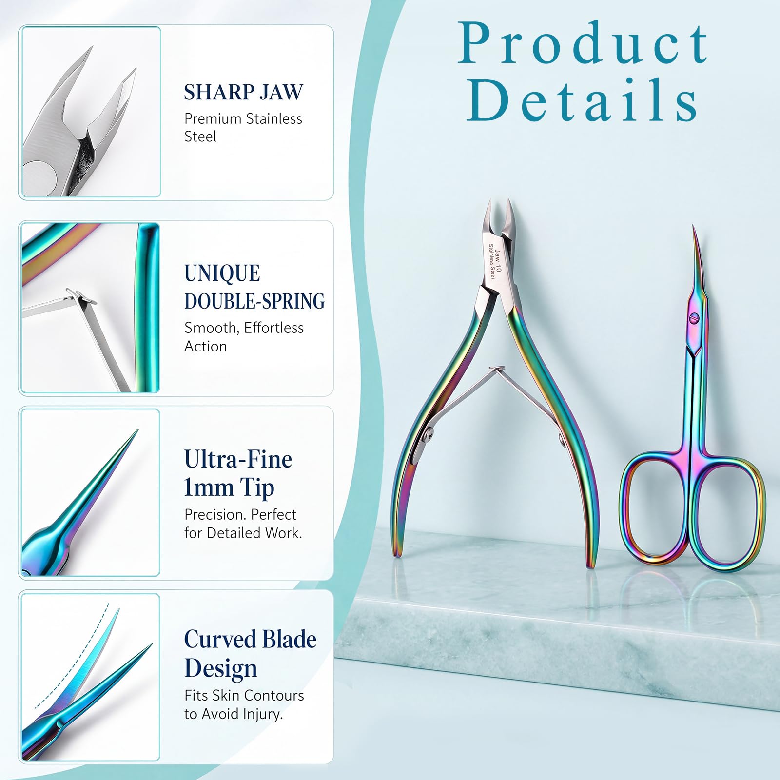 Lothee Forbici per cuticole curve, 4 pezzi, 100 sacchetti sterilizzatori