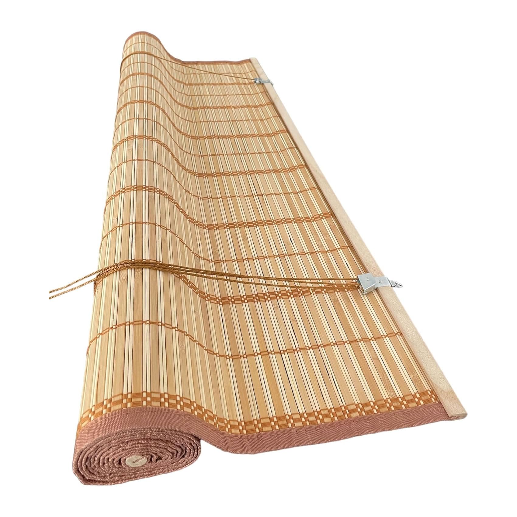 Tenda da sole Tapparella in midollino bambù con corda carrucola -​varie misure (100l x 160A cm)