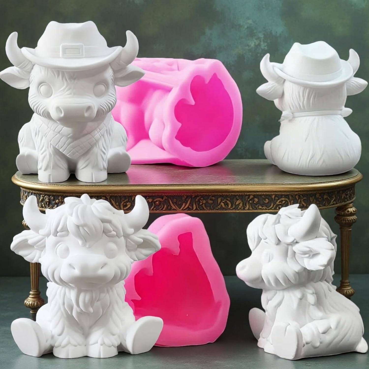 2Pcs 3D Highland Cow Molds - Highland Cow Shaped Mold, for Crafts Desktop Home Decoration Gypsum Or Cement Making W1170 W0418