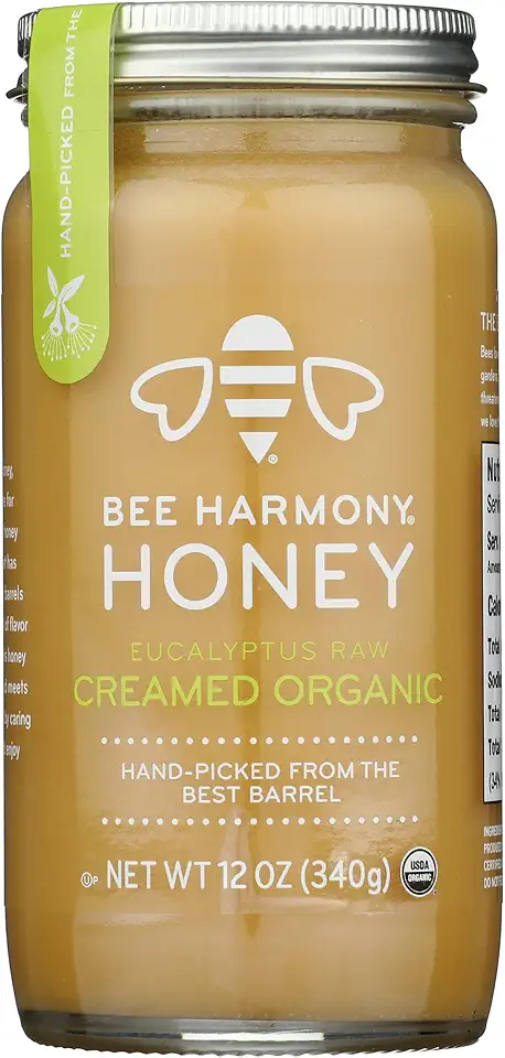 BEE HARMONY Organic Eucalyptus Raw Creamed Honey, 12 OZ USDA Organic