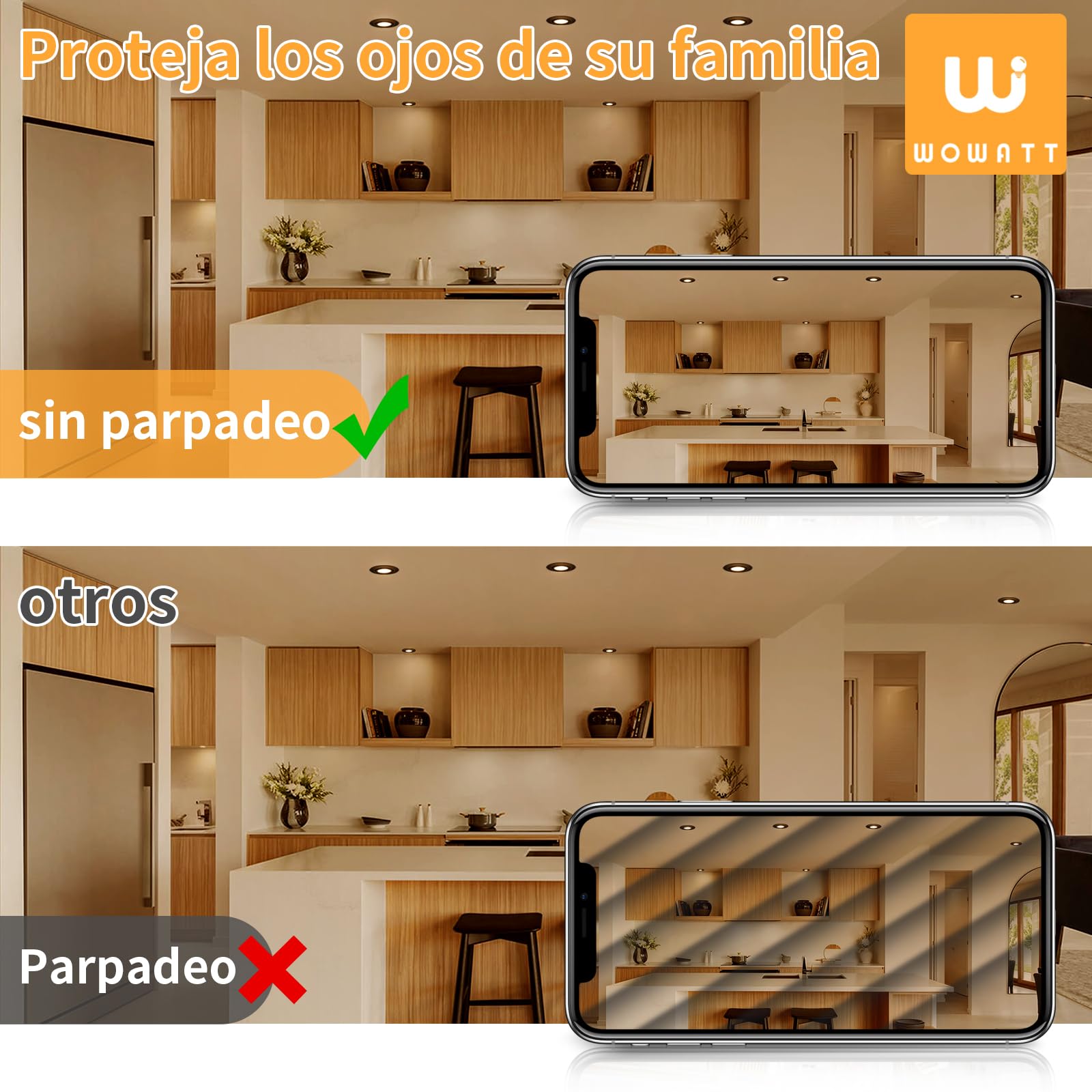 wowatt Downlight LED Empotrable Techo Negro Regulable 7W 2800K, Pack 10 | Bianca Calida 700LM 230V Metal Foco Empotrable Techo Rotable, IP44 Ojos de Buey LED Extraplano para Baño, Corte 68-75mm