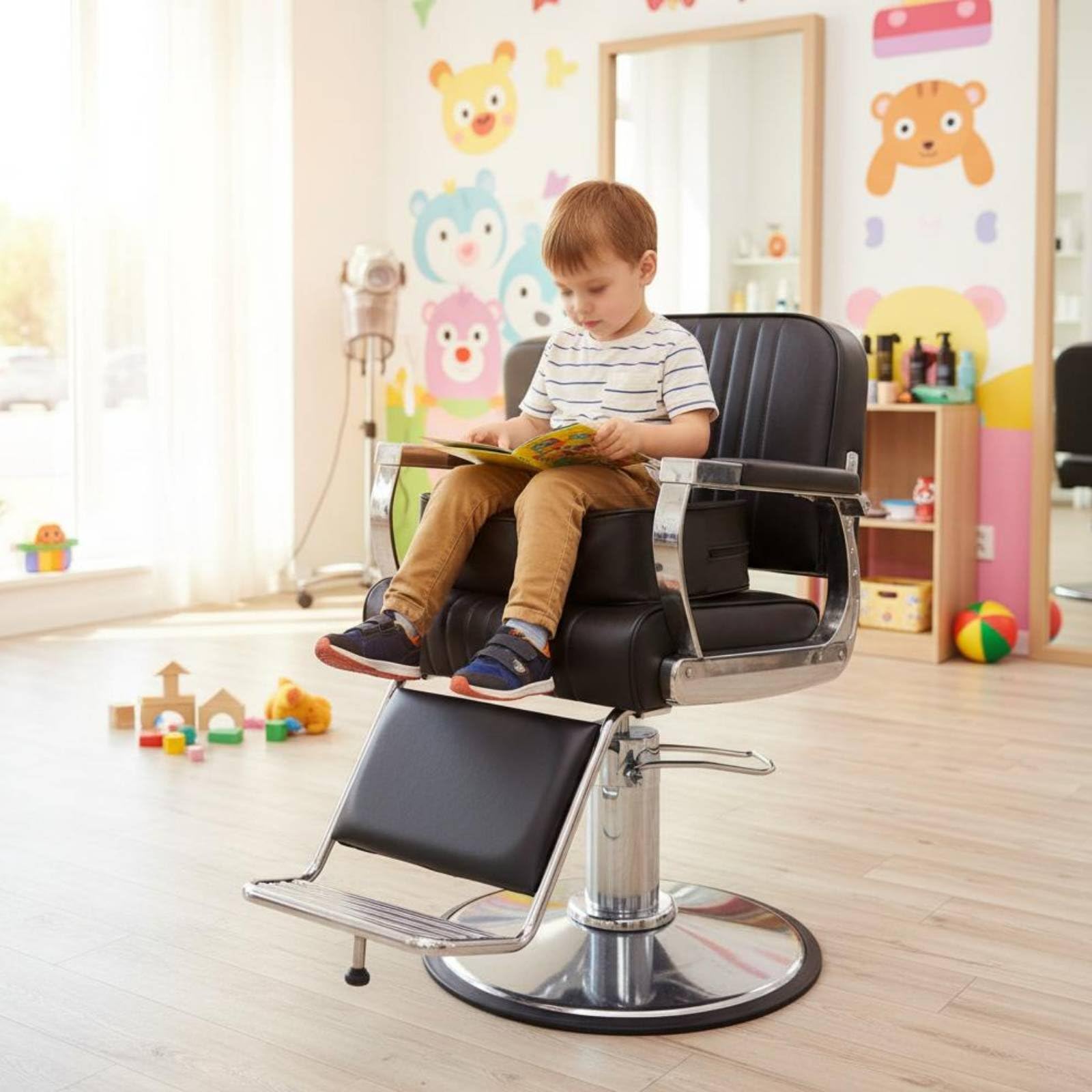 Qianly Seggiolino Rialzato da Salone per Bambini Design Moderno Cuscino Rialzo Sedia Barbiere Stabile e Sicuro Alza Sedia Bambini Salone
