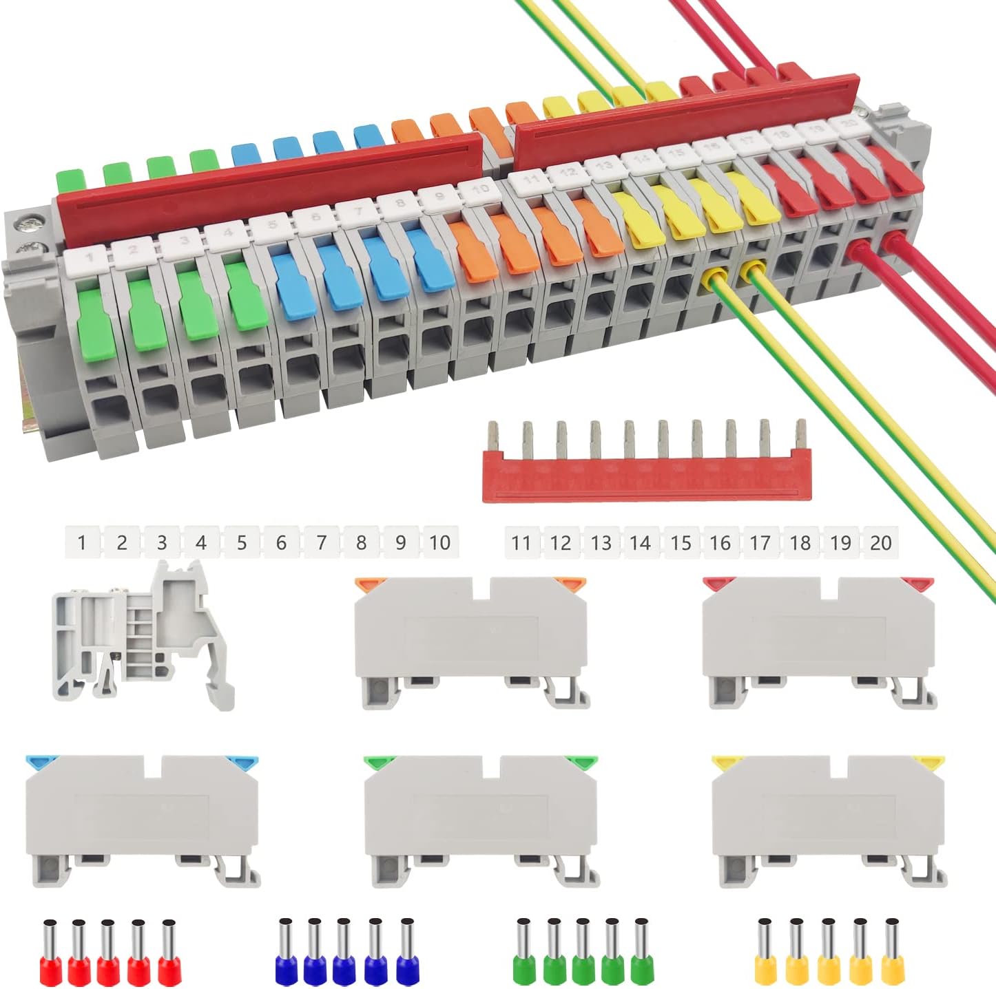 Din Rail Terminal Blocks Kit LT-6 Universal Class Terminal Block DIN Rail Connectors with Securing clip Metal DIN Rail Connection bar for Wire Connectors,Strong Conductivity