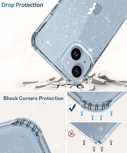 Miniatura 36 de MIODIK Funda compatible con iPhone 13 Pro, con protector de pantalla + protector de lente de cámara, funda protectora de purpurina transparente
