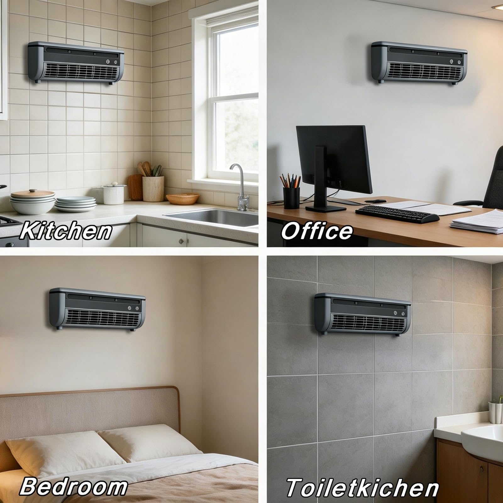 Générique Ventilateur mural sans perçage, unité de refroidissement portable pour cuisine chambre camping car, ventilateur silencieux à 3 vitesses avec montage adhésif, blanc gris 33cm (Gris)