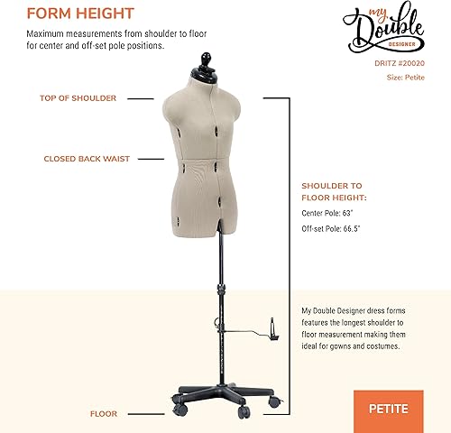 Miniatura 9 de Dritz My Double Designer - Vestido ajustable para mujer, tallas de 0 a 6 de EE. UU., maniquí de costura con torso de cuerpo fijable, 13 diales y