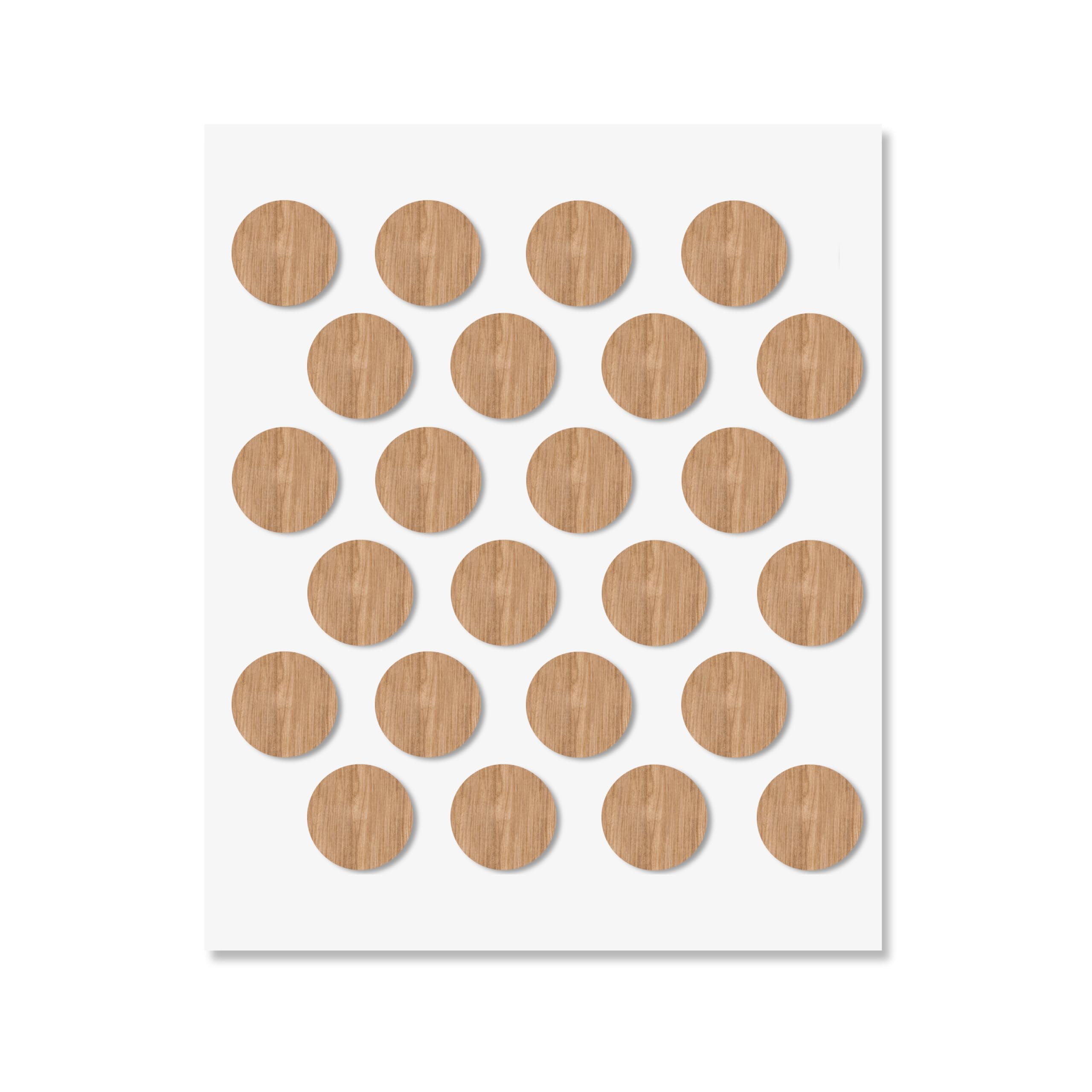 Oak Self-Adhesive Screw Hole Stickers - 24 pcs. 0.79 inch / 20 mm Peel Stick Dust Proof Tape, Water Resistance PVC Caps for Wood Cabinets, Furniture, Drawer, Wardrobe, Kitchen, Table
