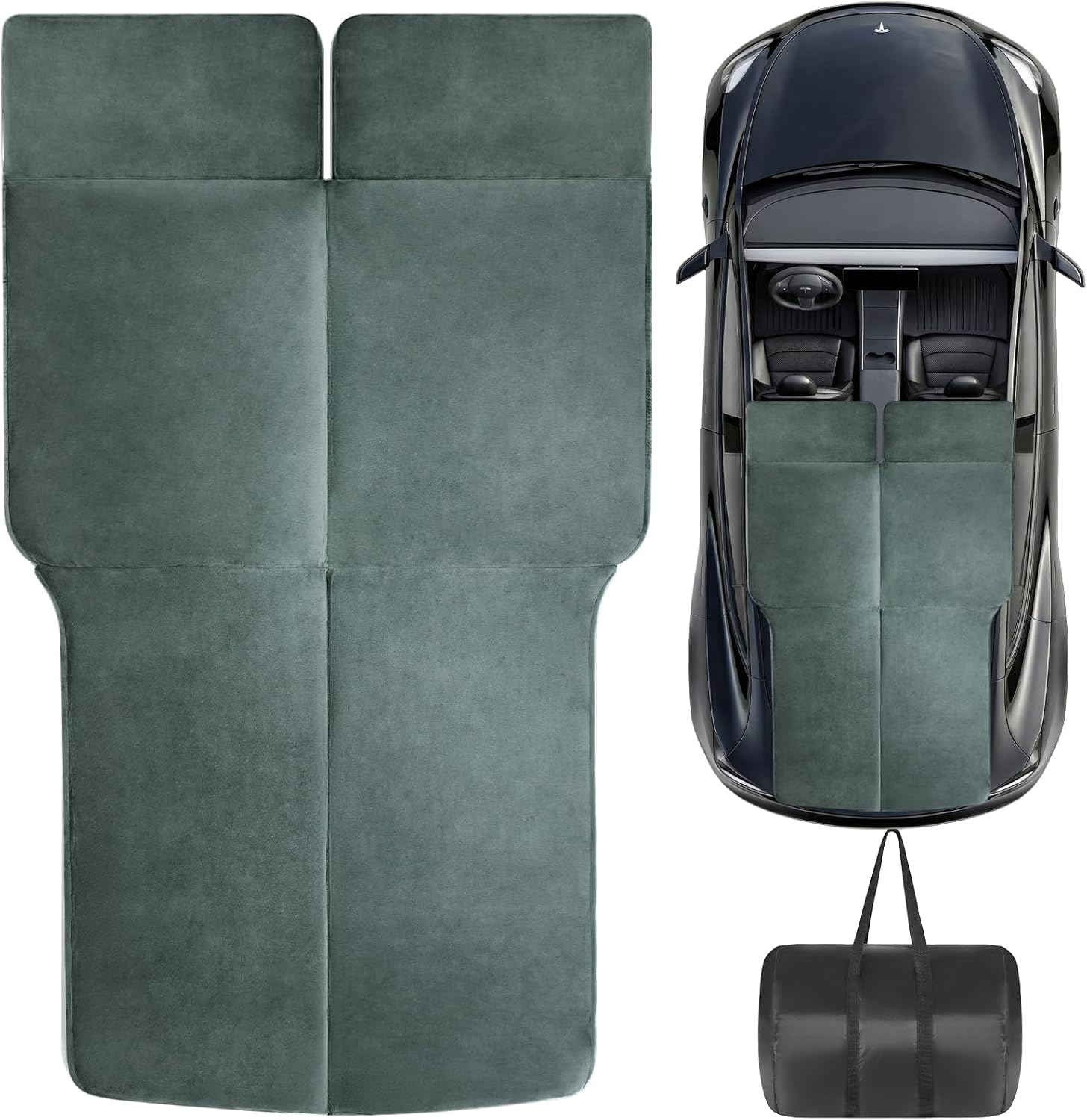 Tesla Model Y Mattress, 2.6" High-Density Foam Foldable Car Camping Bed with Head Support and Storage Bag Included, 74" x 43" Sleeping Mat Fits Road Trips & Car Camping, Dark Grey