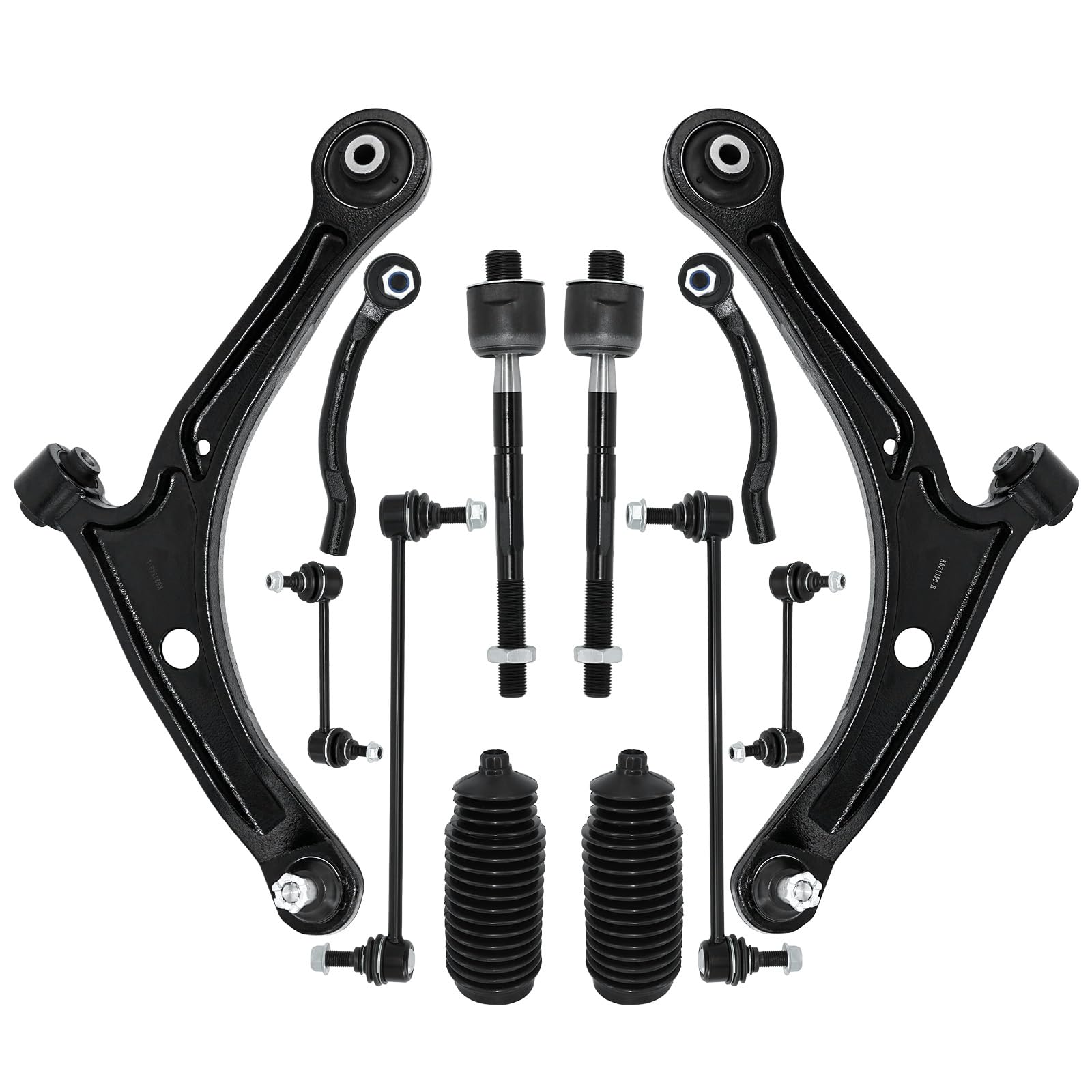 POWERGEAR Control Arms, 12Pcs Suspension Steering Kit Front Lower Left & Right Control Arm With Ball Joint Sway Bar Tie Rod Boots Compatible With 2003