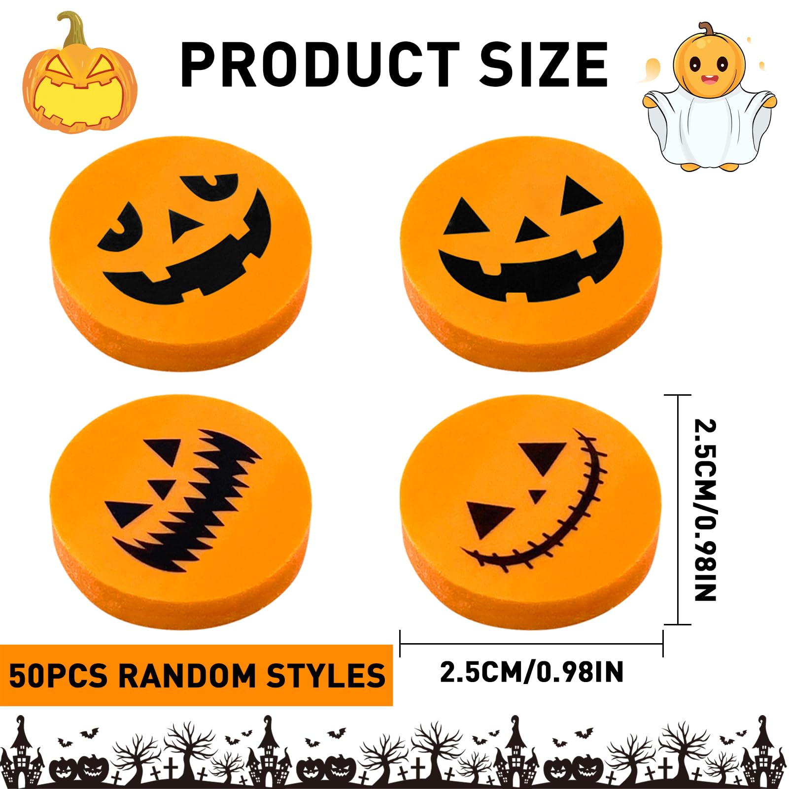 50PCS Mini Gomme da Cancellare per Halloween, Zucca a Forma di Zucca per Bambini, Feste di Halloween e Compleanno