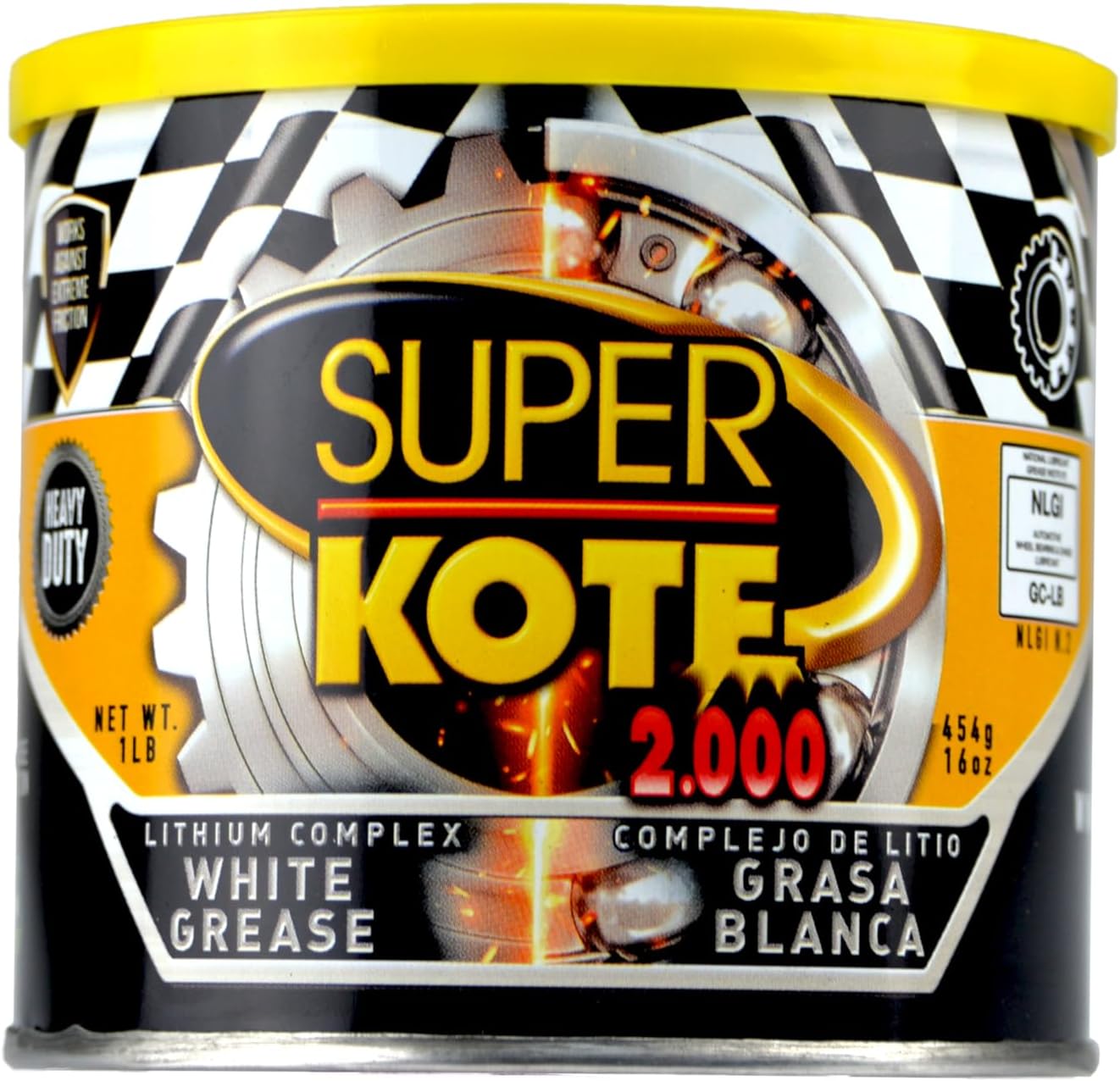 Lithium Complex Grease Superkote 2000 | Multipurpose | NLGI 2 | EP | High Temp | Automotive | Construction | Industry | Gear | Wheel Bearing | Axle | Ball Joint |White | 1 LB Can