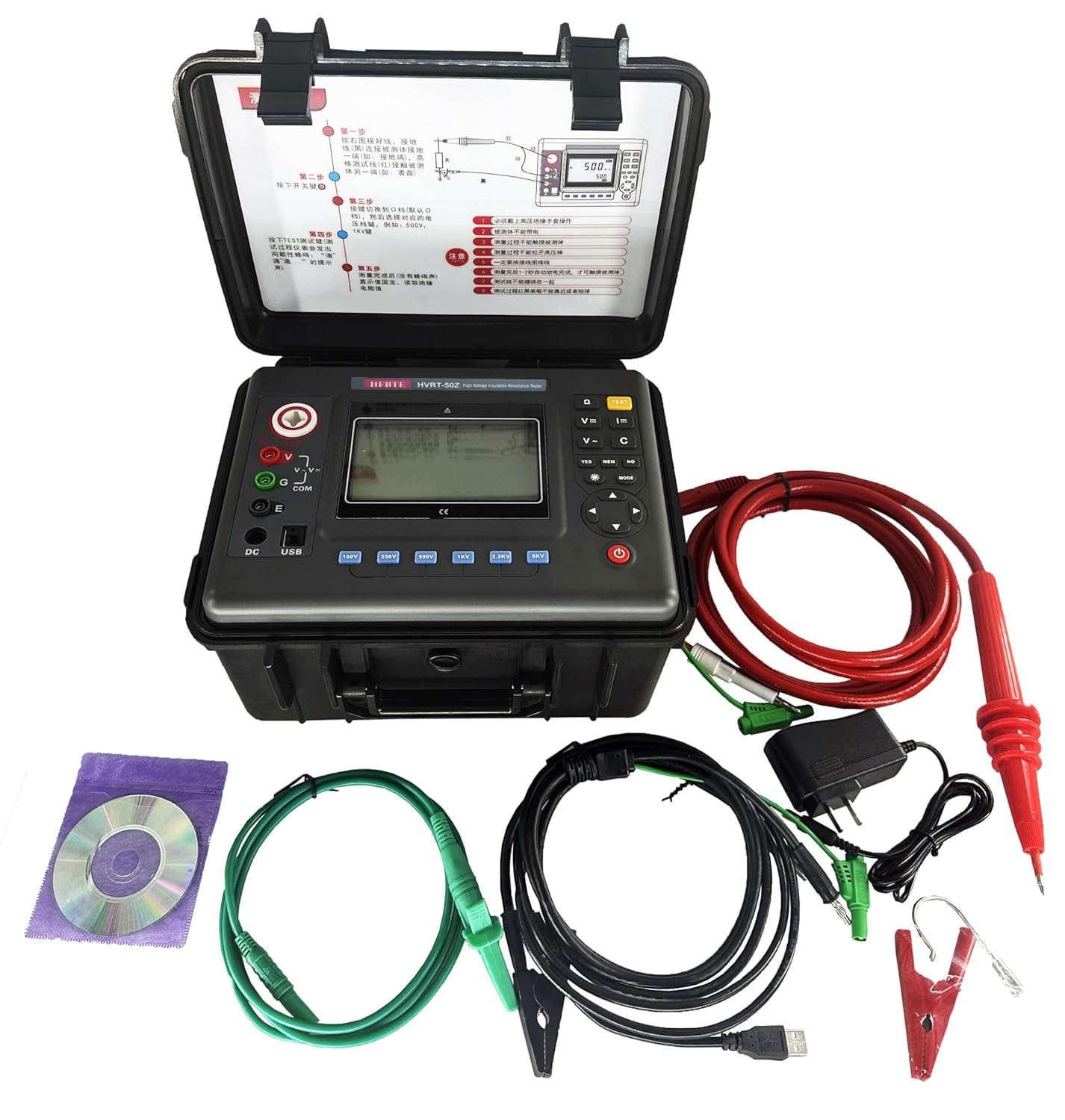 15KV 50TΩ HV Insulation Resistance Tester with Insulation Resistance Test Function Voltage Test Function DC Current Test Function Capacitance Test Function USB Interface 500 Groups Data Storage