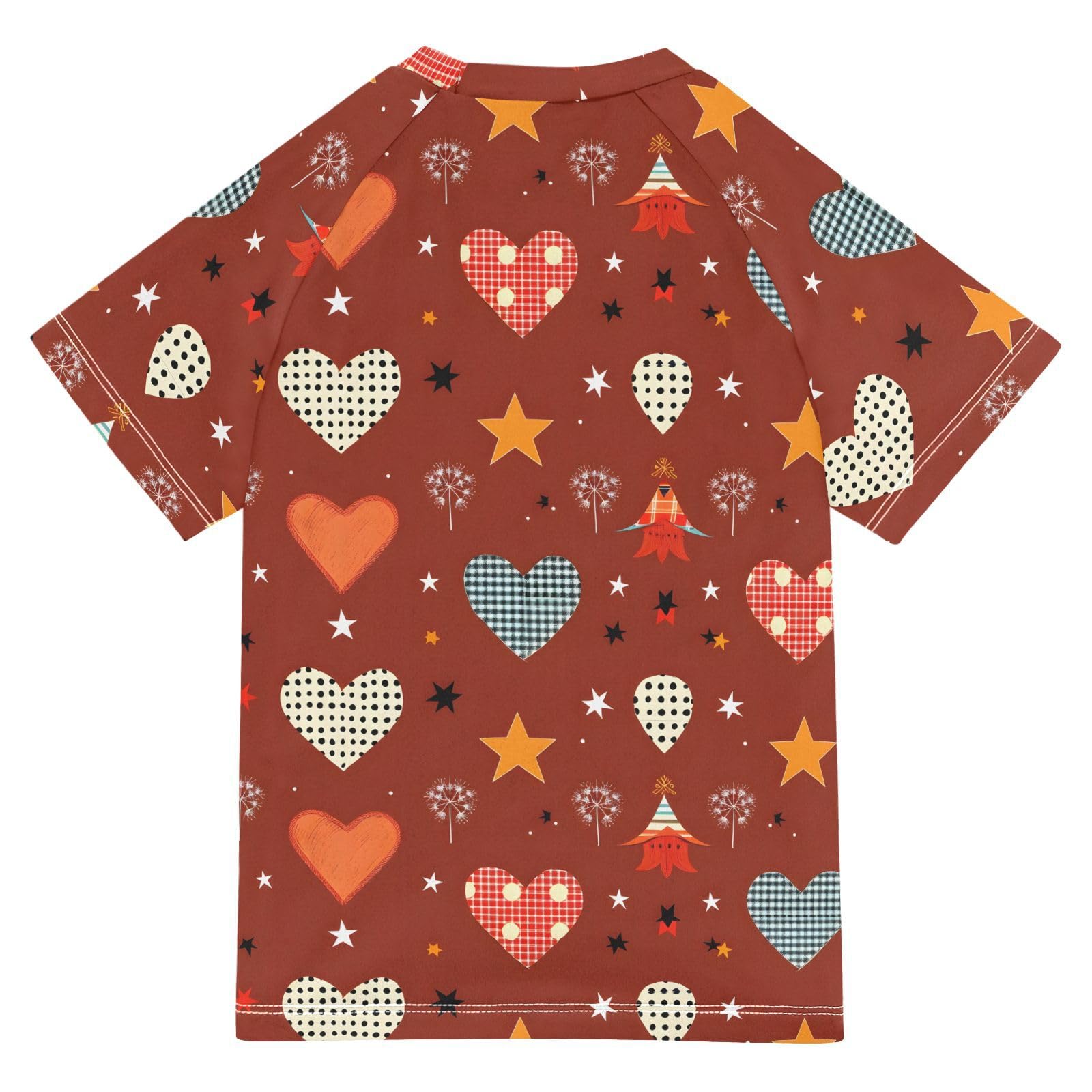 ALAZA Kids Rash Guard Boys Toddler Swim Shirts Short Sleeve Hearts Red Patch UPF 50+ 3T