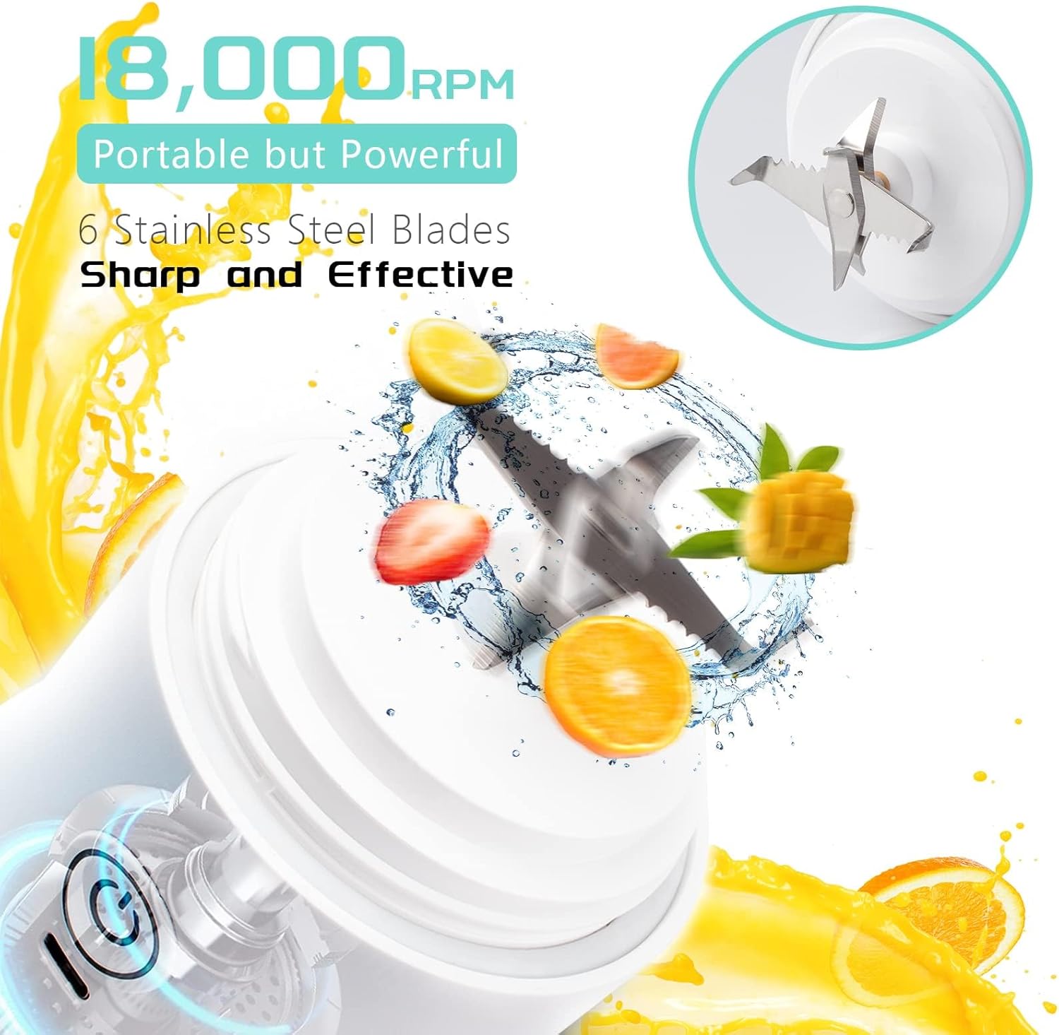 Smoothie Blender with 6 Sharp Blades, Rechargeable Personal Blender for Shakes and Smoothies with 600ML Travel Cup and Lid, for Kitchen, Hiking, Office, Gym