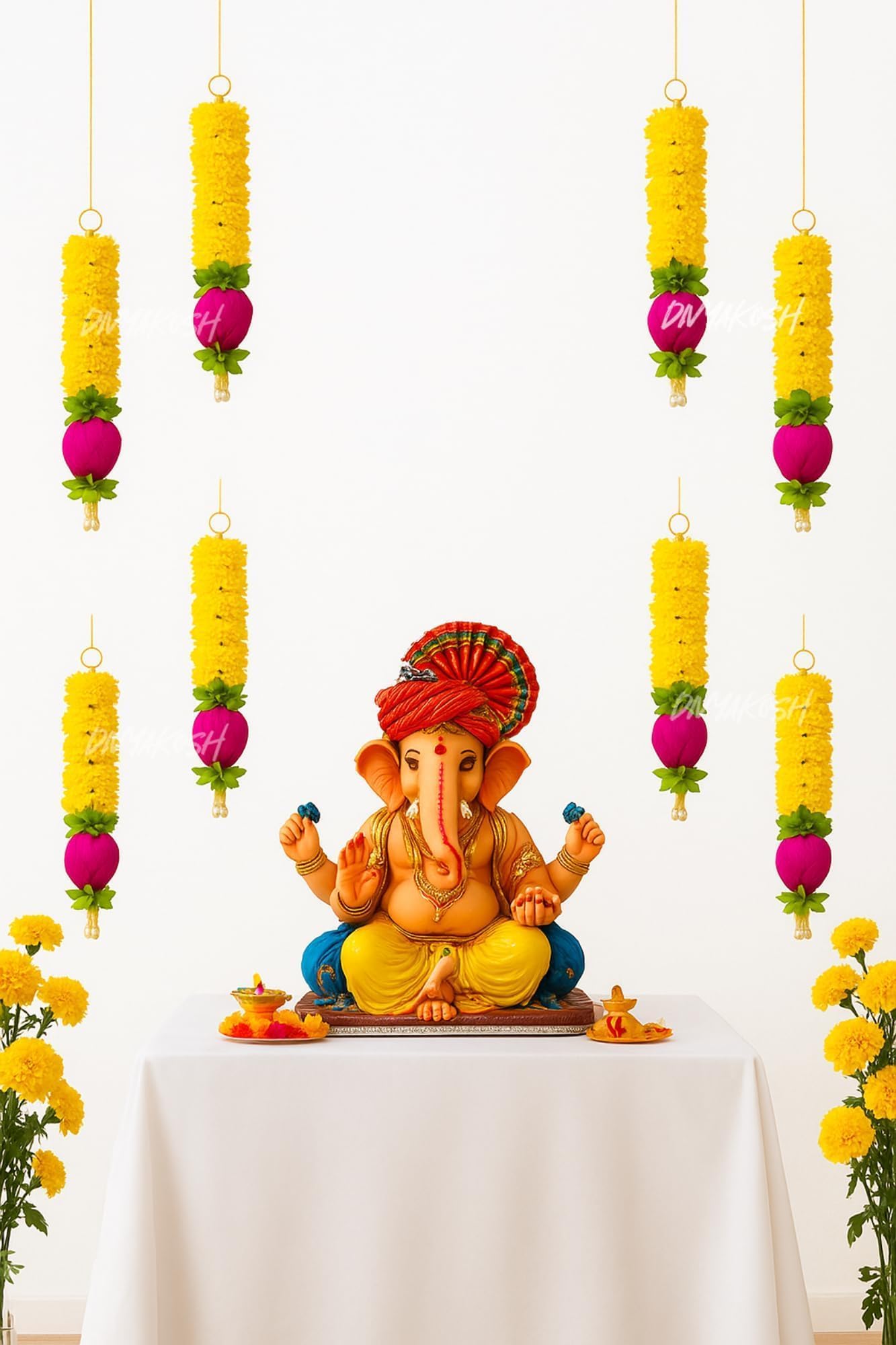 Divyakosh Lotus Hanging 8Pcs - Small- 10 INCH| Floral Wall Hangings, Backdrop for Pooja Decor, Temple Decoration Items, Pooja Room Decorate Items| Diwali Decorative Items |Yellow - Fabric | discount deal