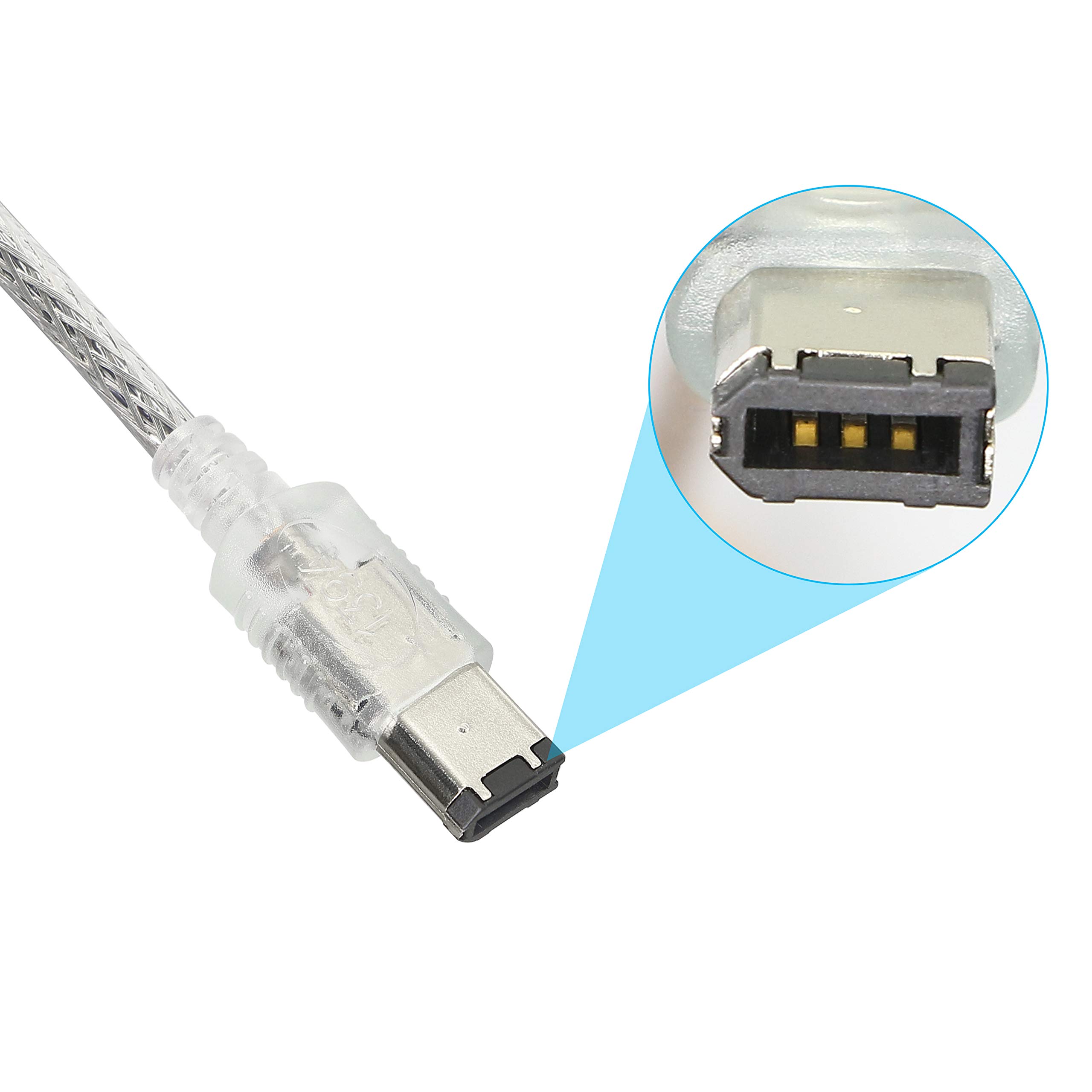 FireWire 400 Cavo adattatore trasparente IEEE 1394/iLink da 6 pin a 4 pin, da maschio a maschio, cavo DV per fotocamera digitale e videocamera, 2 pezzi