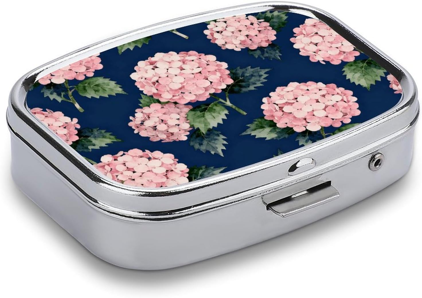 Navy Floral Square Pill Case, Metal Pill Organizer image 3