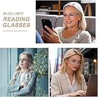 Vista 3 de AQWANO Anteojos de lectura para computadora sin montura para mujer, diseño de moda, bloqueo de luz azul con protección UV400, marco